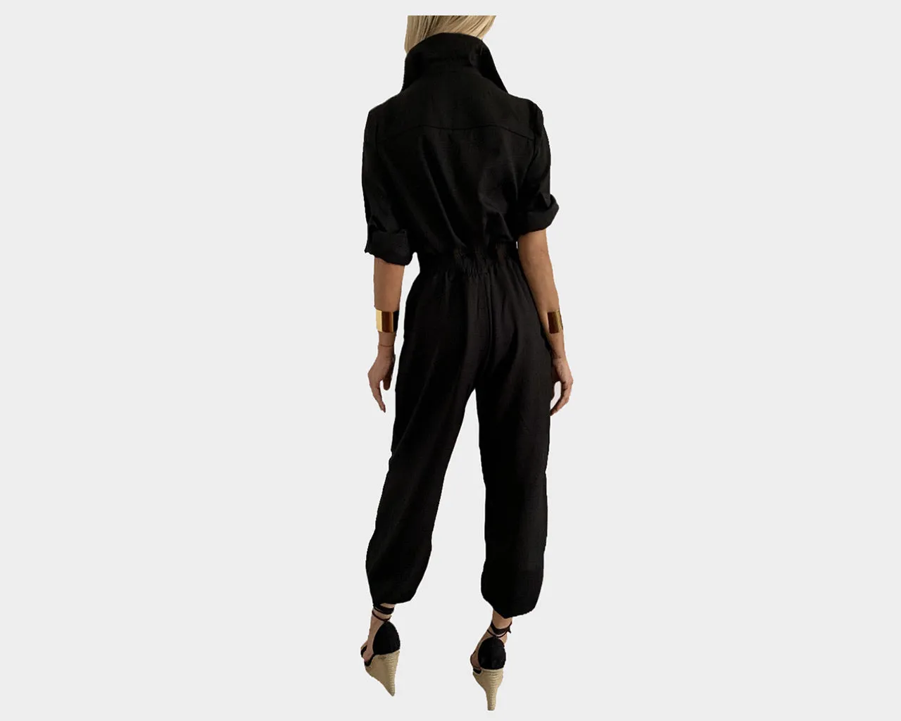 97 Black Golden Pockets Jumpsuit - The Monte Carlo