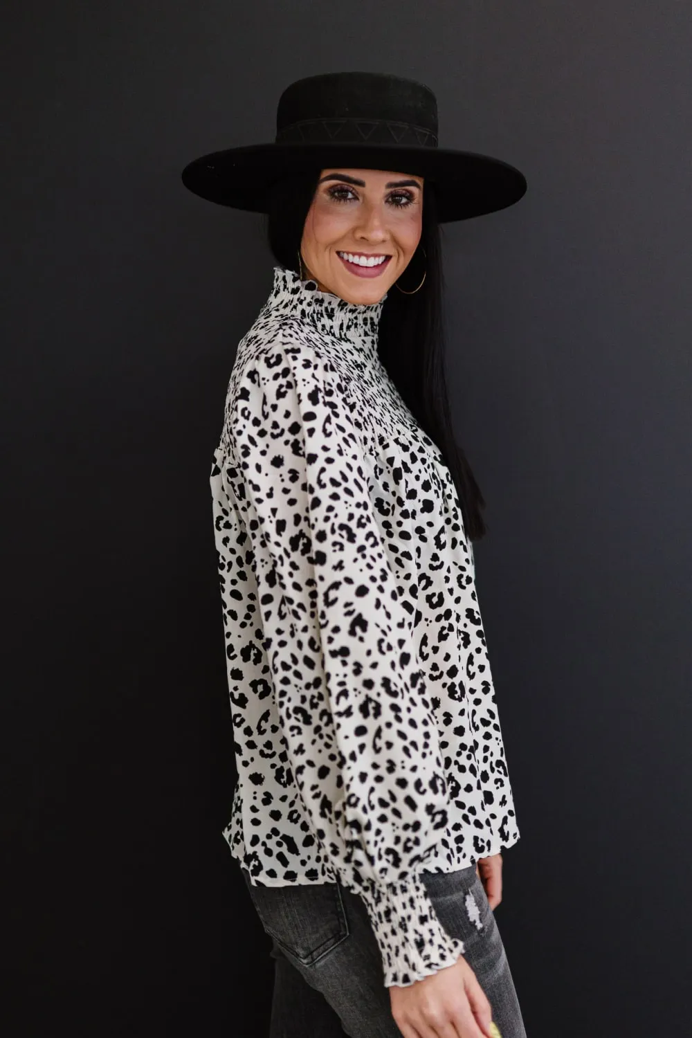 AMOLI Seeing Spots Smocked Yoke Blouse