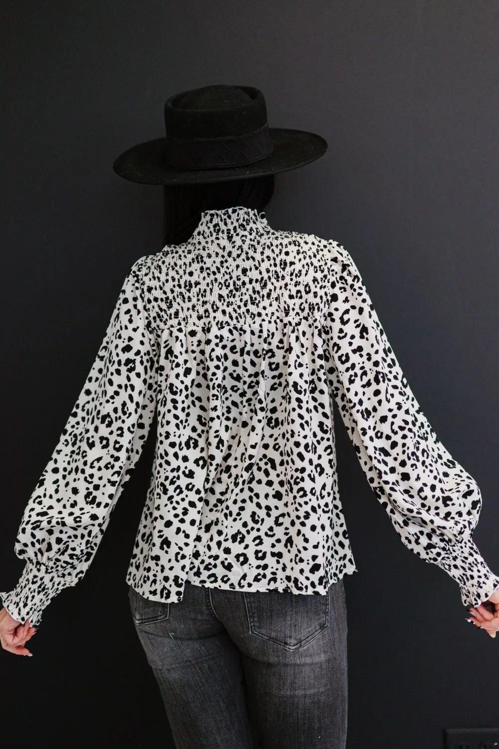 AMOLI Seeing Spots Smocked Yoke Blouse