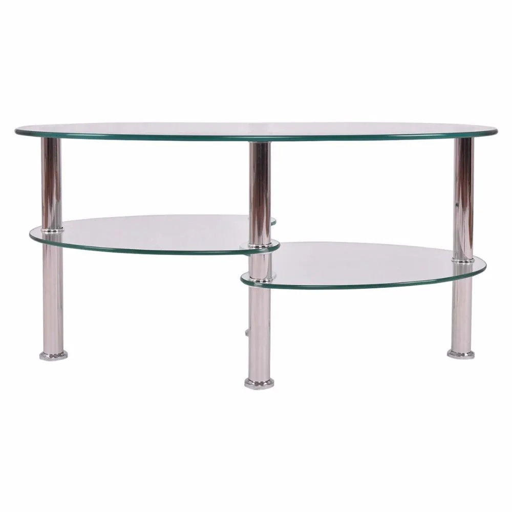 Beatrice - Luxurious Oval Tempered Glass Living Room Coffee Table