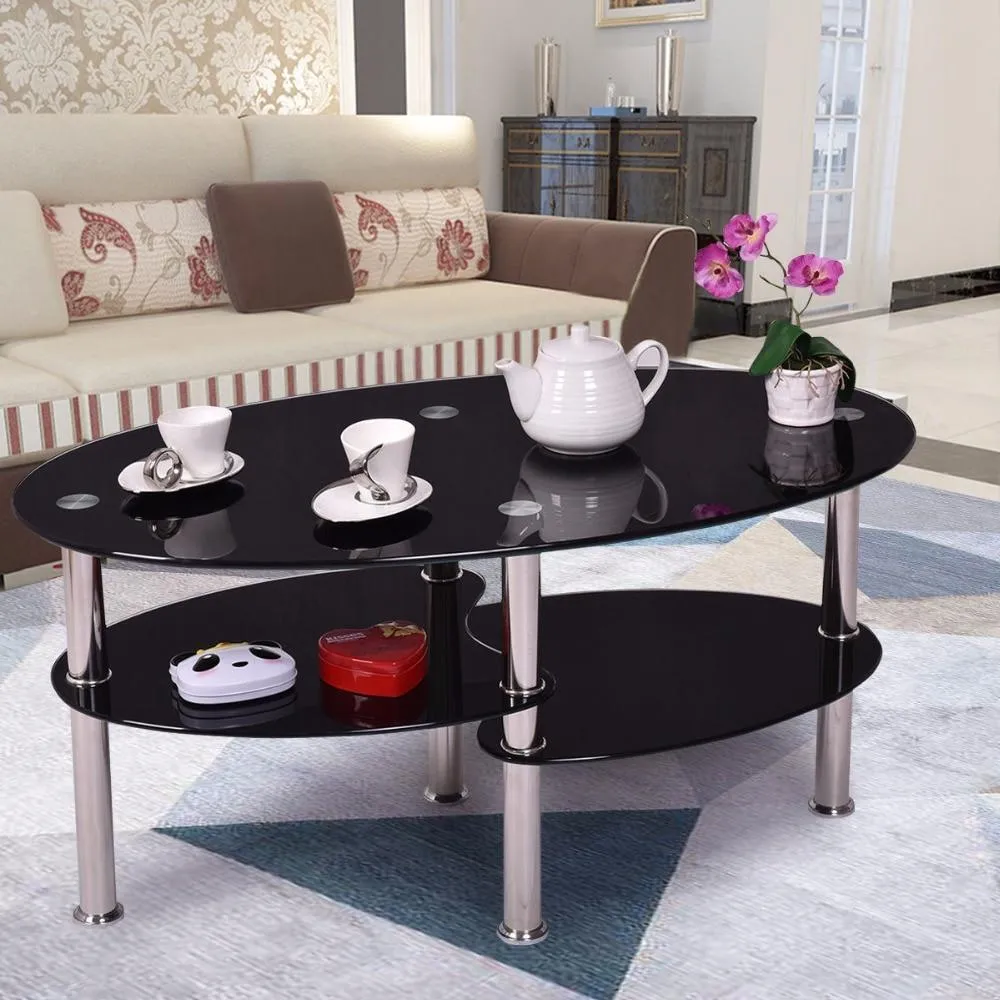 Beatrice - Luxurious Oval Tempered Glass Living Room Coffee Table