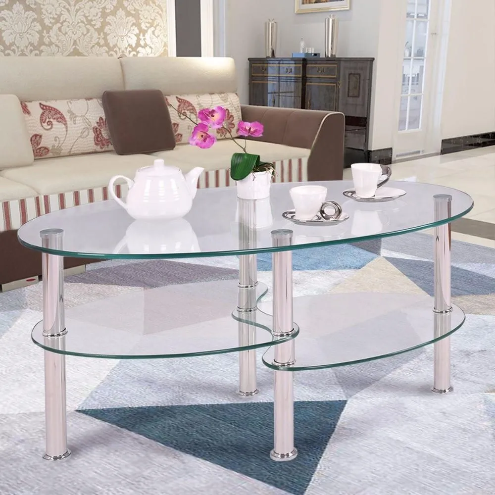 Beatrice - Luxurious Oval Tempered Glass Living Room Coffee Table