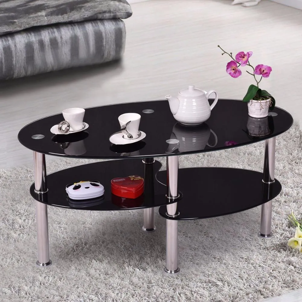 Beatrice - Luxurious Oval Tempered Glass Living Room Coffee Table