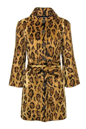 Beth Bowley - Tan Leopard Print Faux Fur Button-Up Trench Coat Sz 10