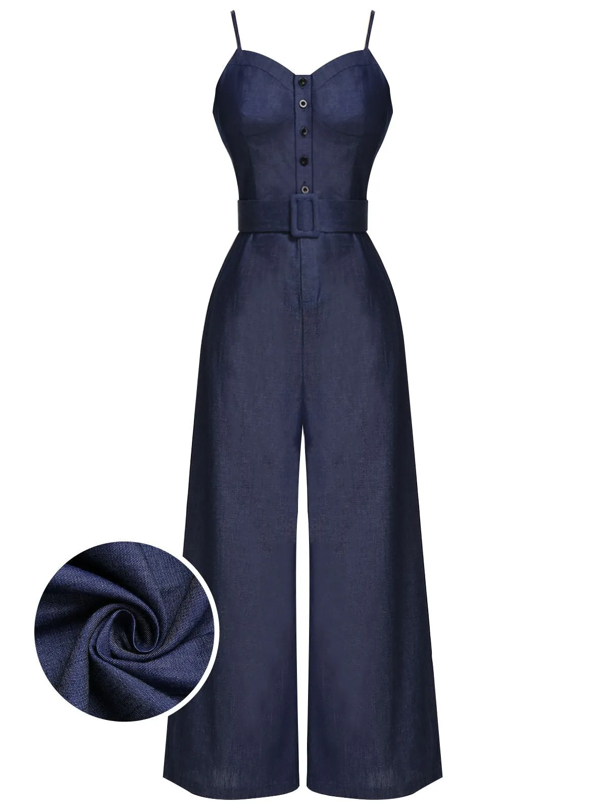 Blue 1930s Cowboy Solid Strap Jumpsuit