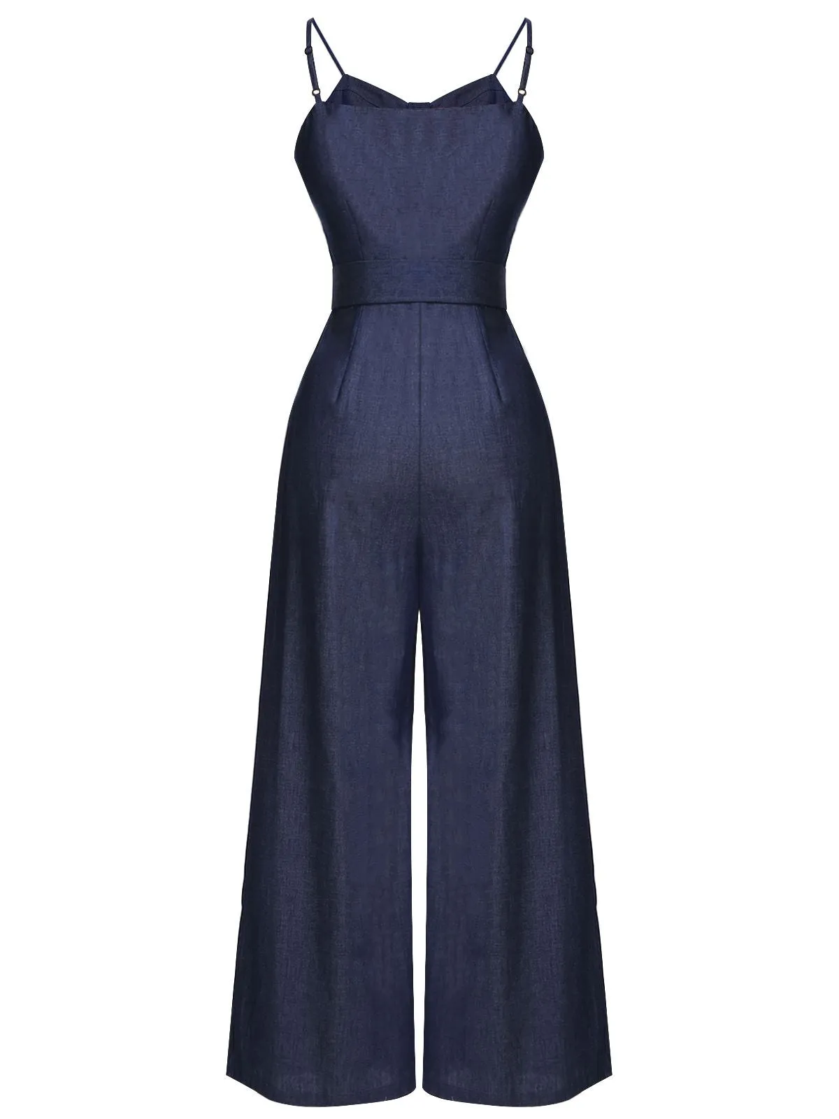 Blue 1930s Cowboy Solid Strap Jumpsuit