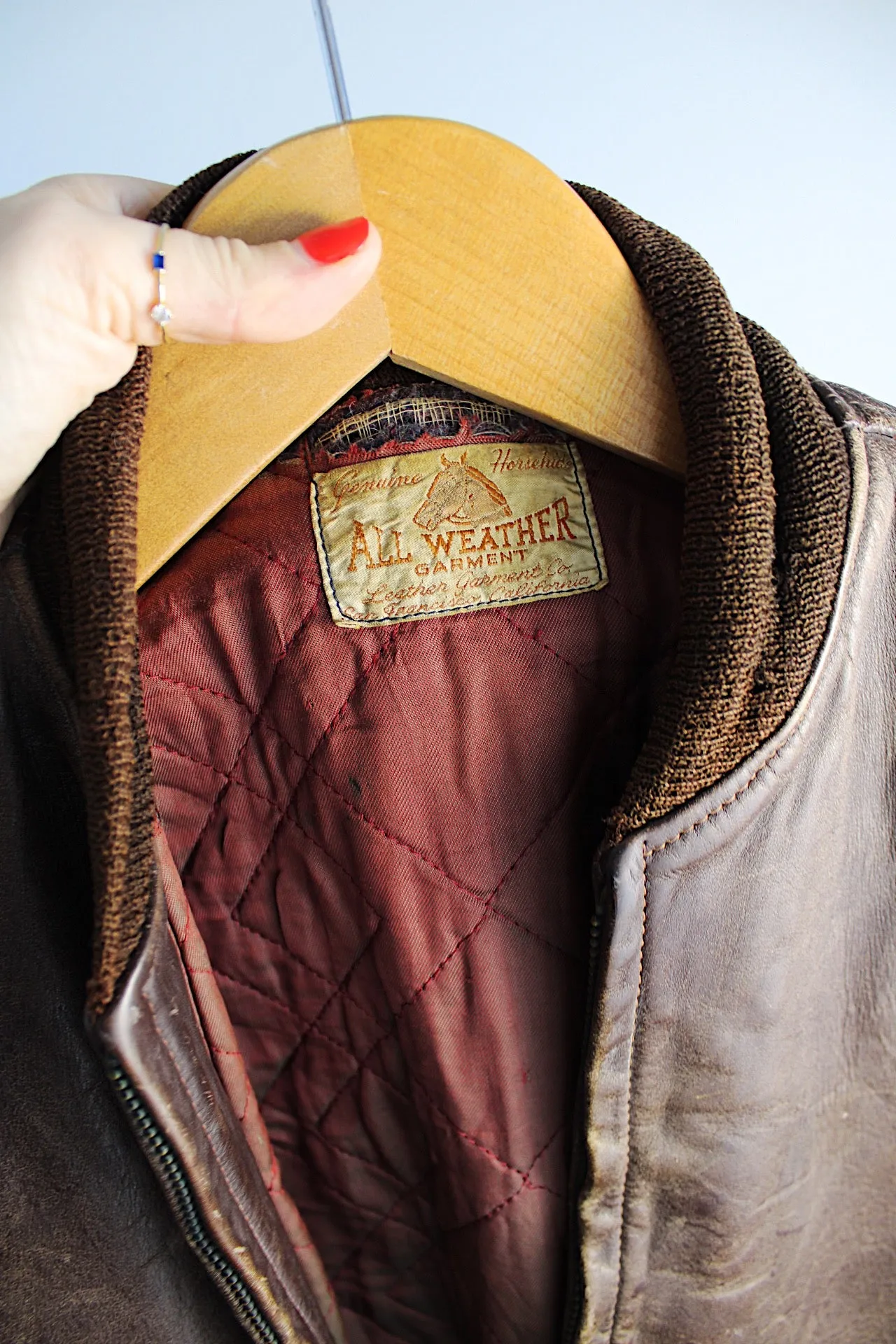 Brown Leather Bomber Jacket