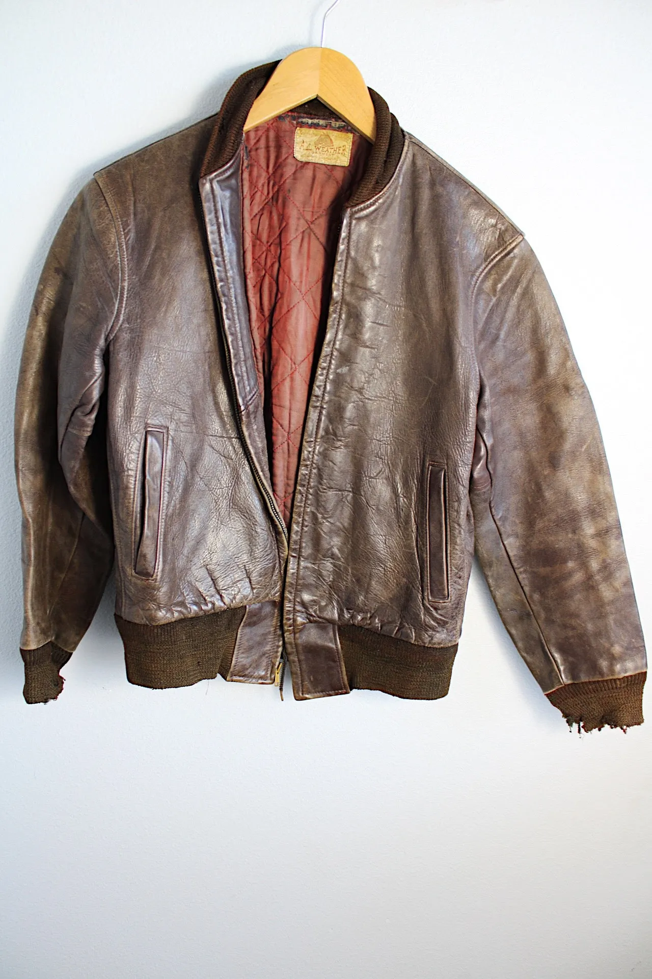 Brown Leather Bomber Jacket