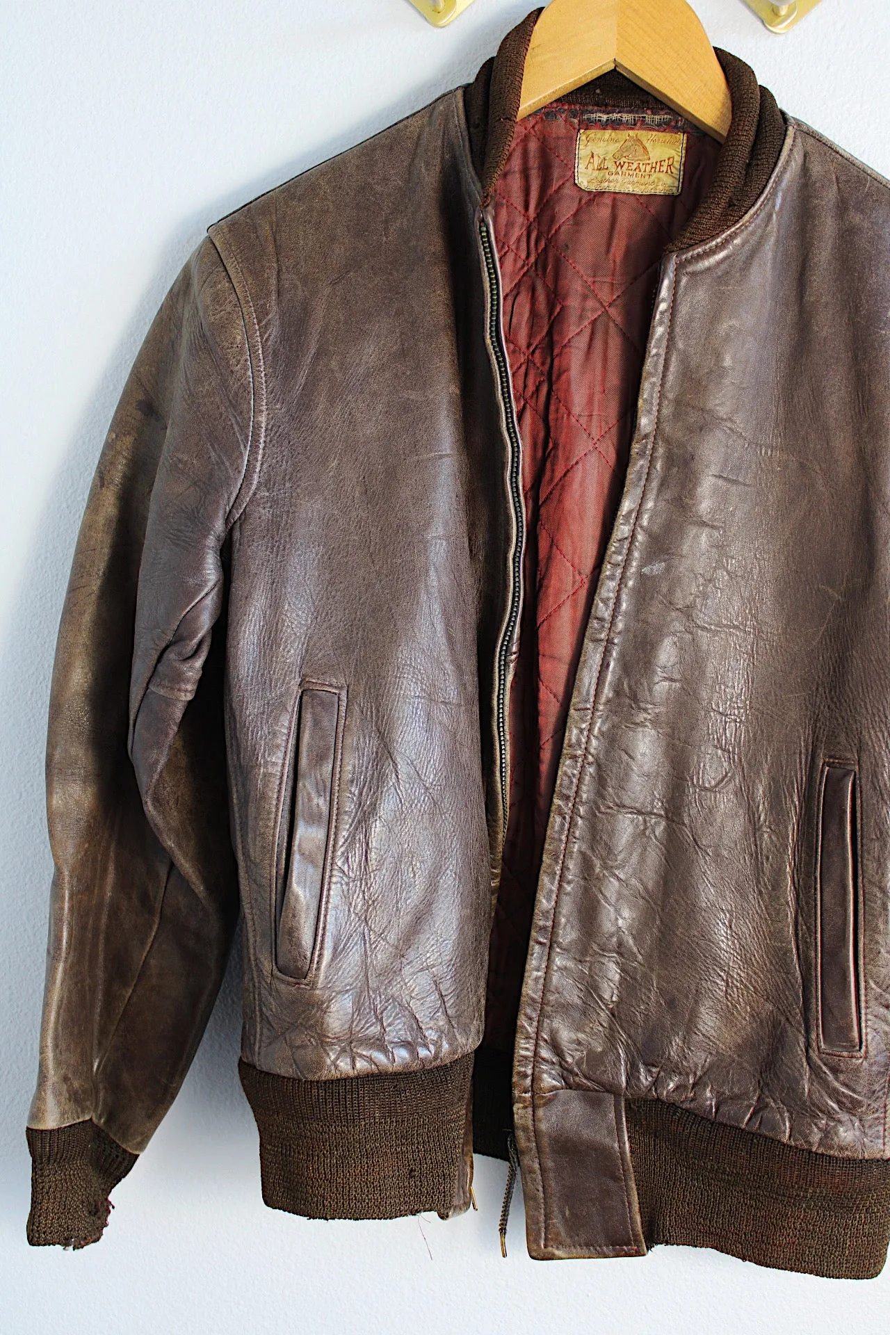 Brown Leather Bomber Jacket