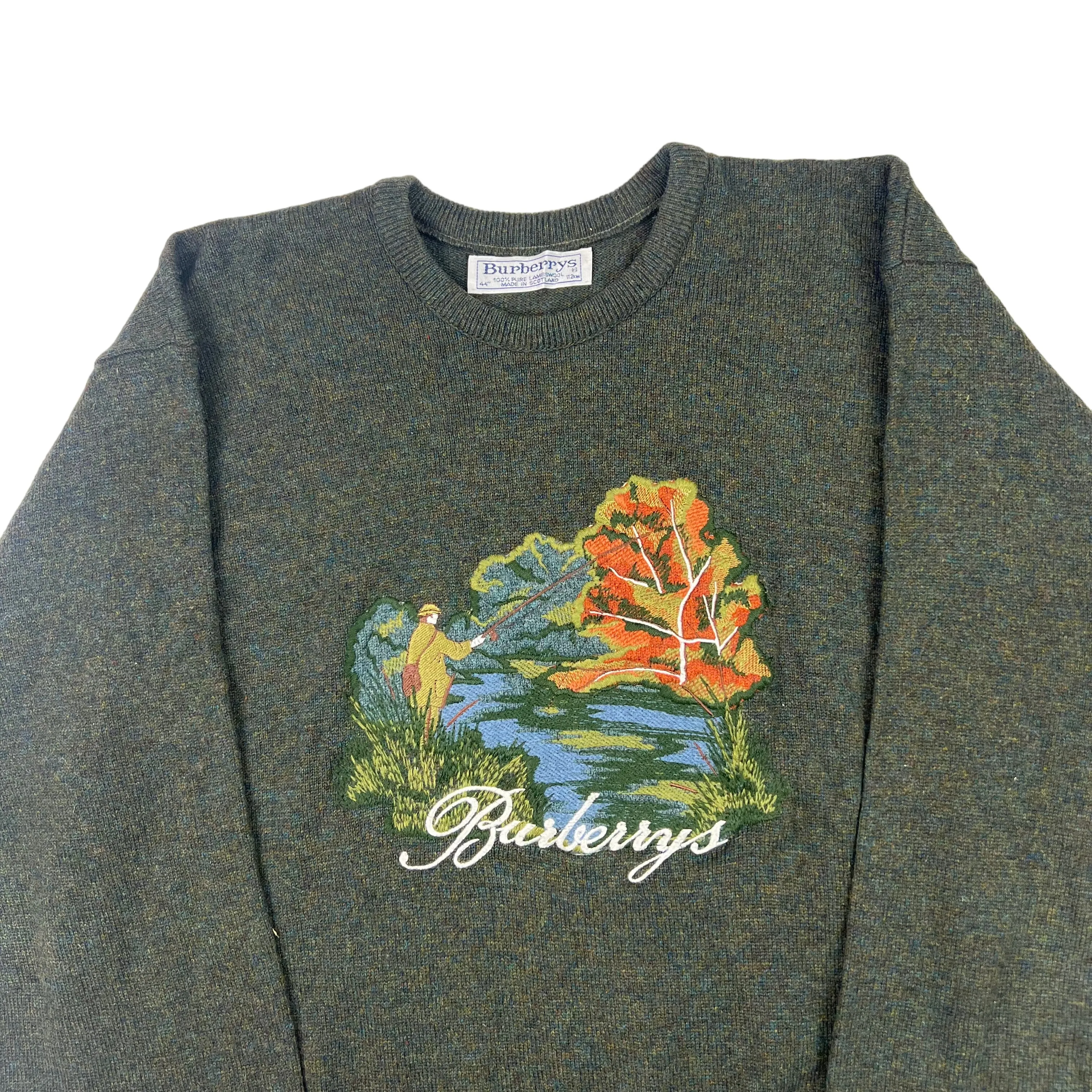 Burberrys Vintage Green Lambswool Knitted Jumper