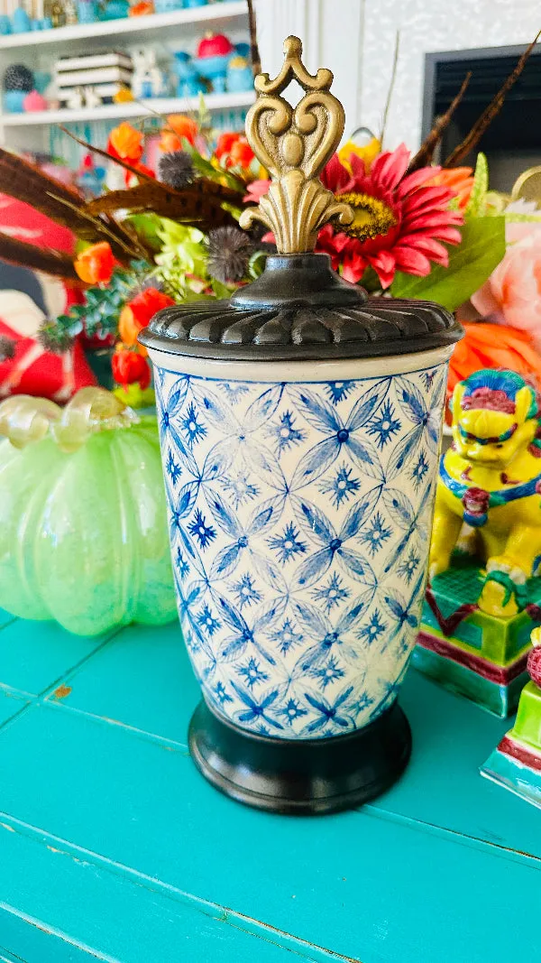 CBK White Blue Ceramic Jar - Chinoiserie