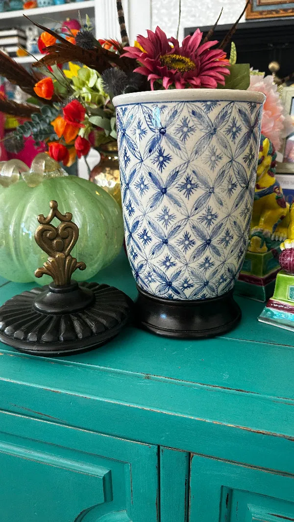 CBK White Blue Ceramic Jar - Chinoiserie