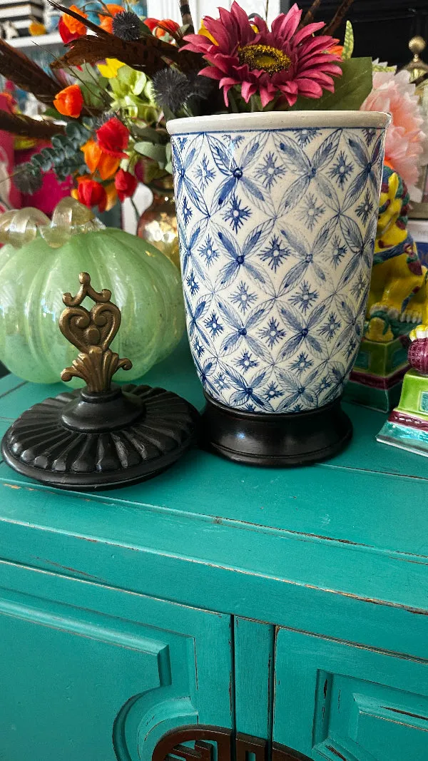 CBK White Blue Ceramic Jar - Chinoiserie