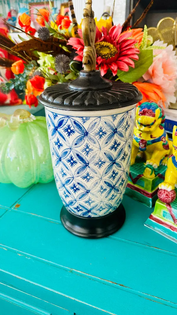 CBK White Blue Ceramic Jar - Chinoiserie