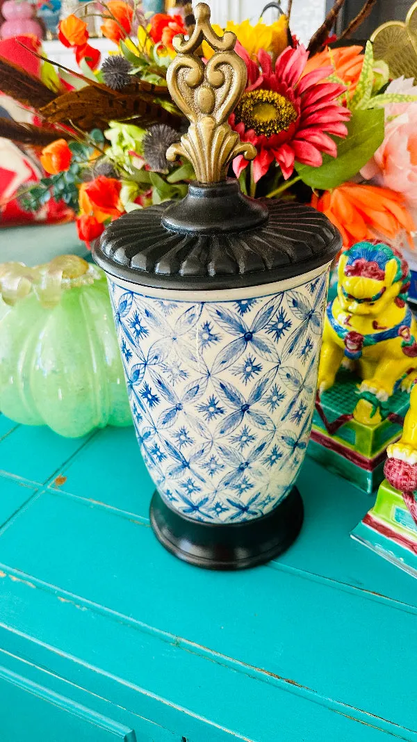 CBK White Blue Ceramic Jar - Chinoiserie