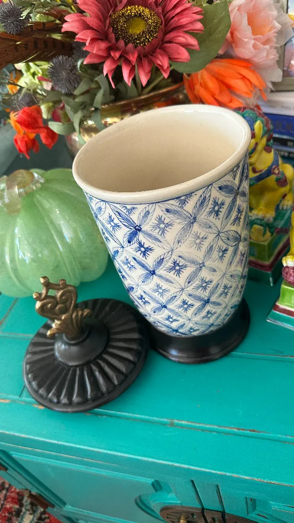 CBK White Blue Ceramic Jar - Chinoiserie