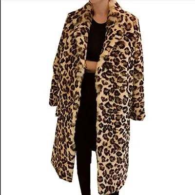 Classic Chic Star Style Leopard Faux Fur Coat Women Long Thick Warm Jackets Fluffy Overcoats Outerwear