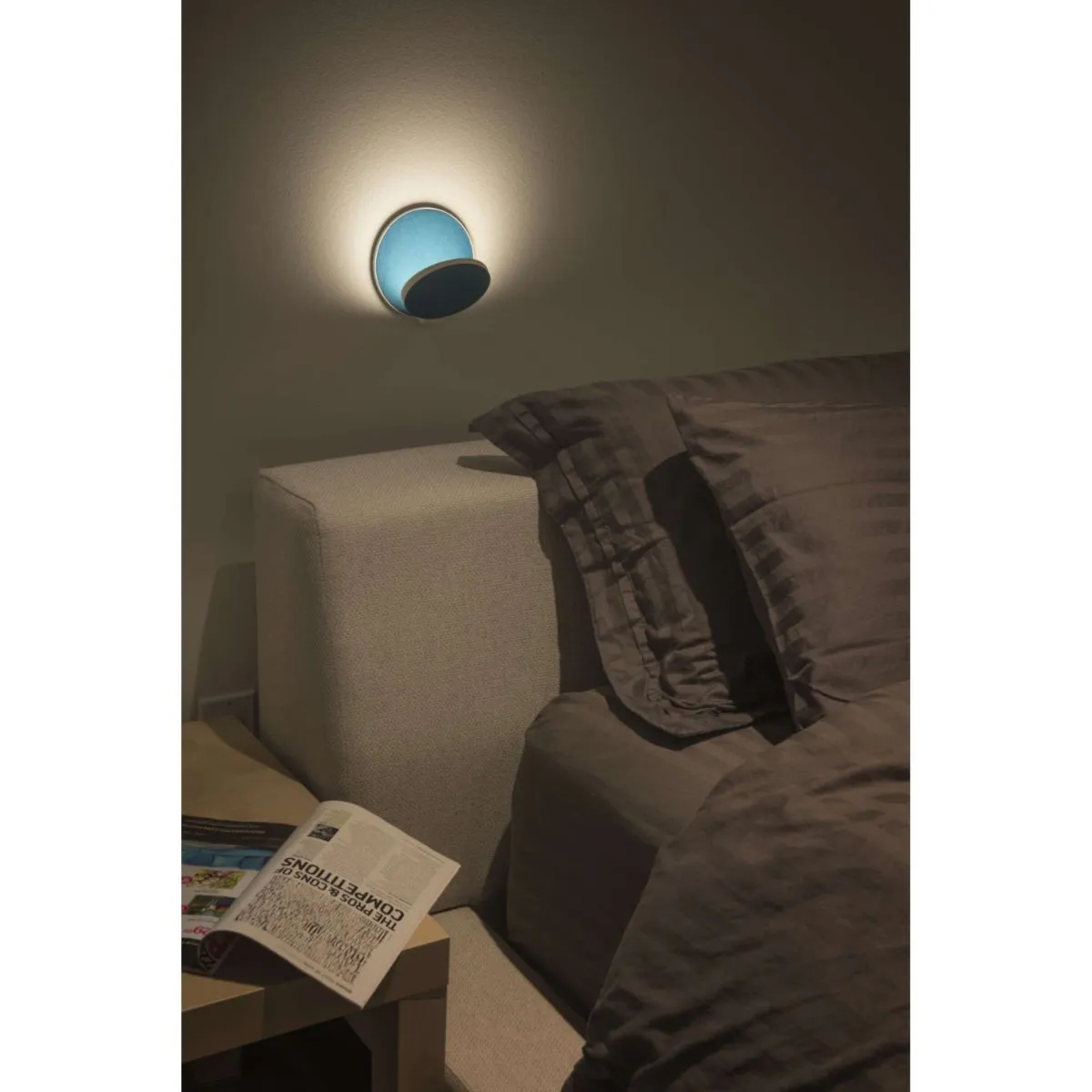 Gravy 5 in. LED Wall Light Plug In Matte White Body Azure Felt Plate