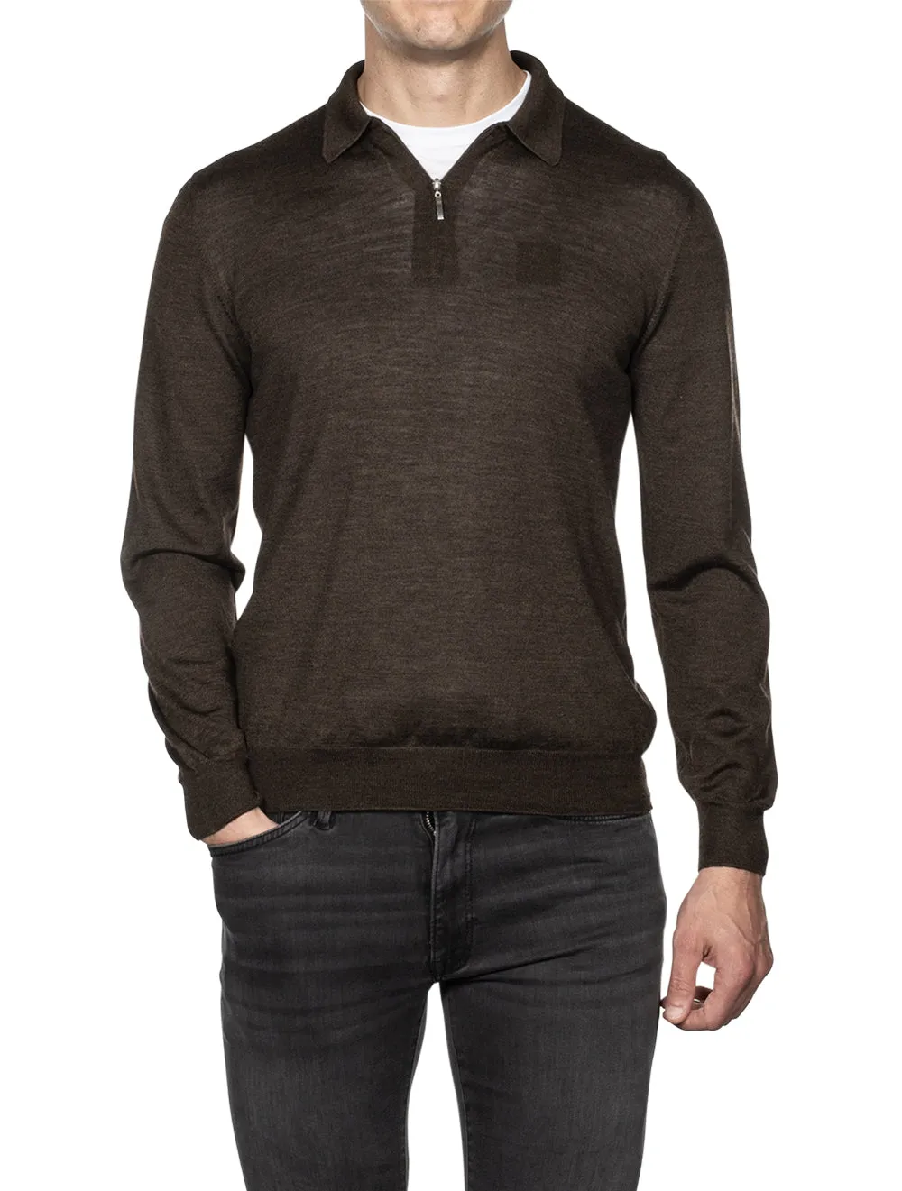 Half-Zip Tennis Polo Brown