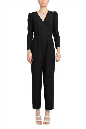 Julia Jordan V-Neck Long Sleeve Tie Side Zipper Back Solid Stretch Crepe Jumpsuit