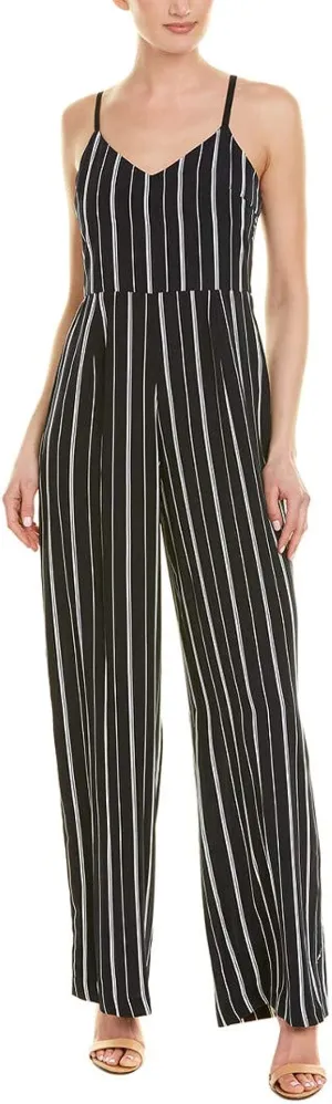 Laundry Spaghetti Strap Concealed Zipper Back Stripe Print Crepe Jumpsuit