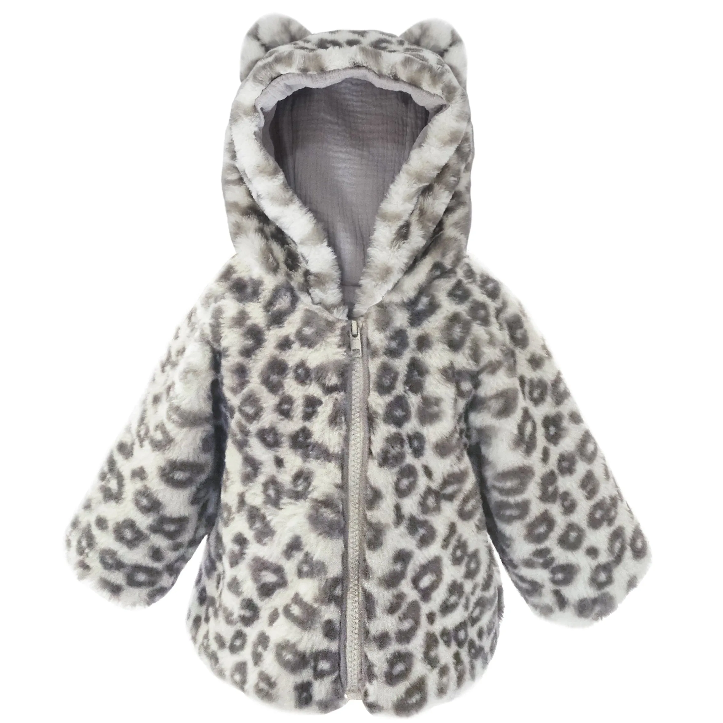 Leopard Faux Fur Hooded Baby Coat 12 To 18M