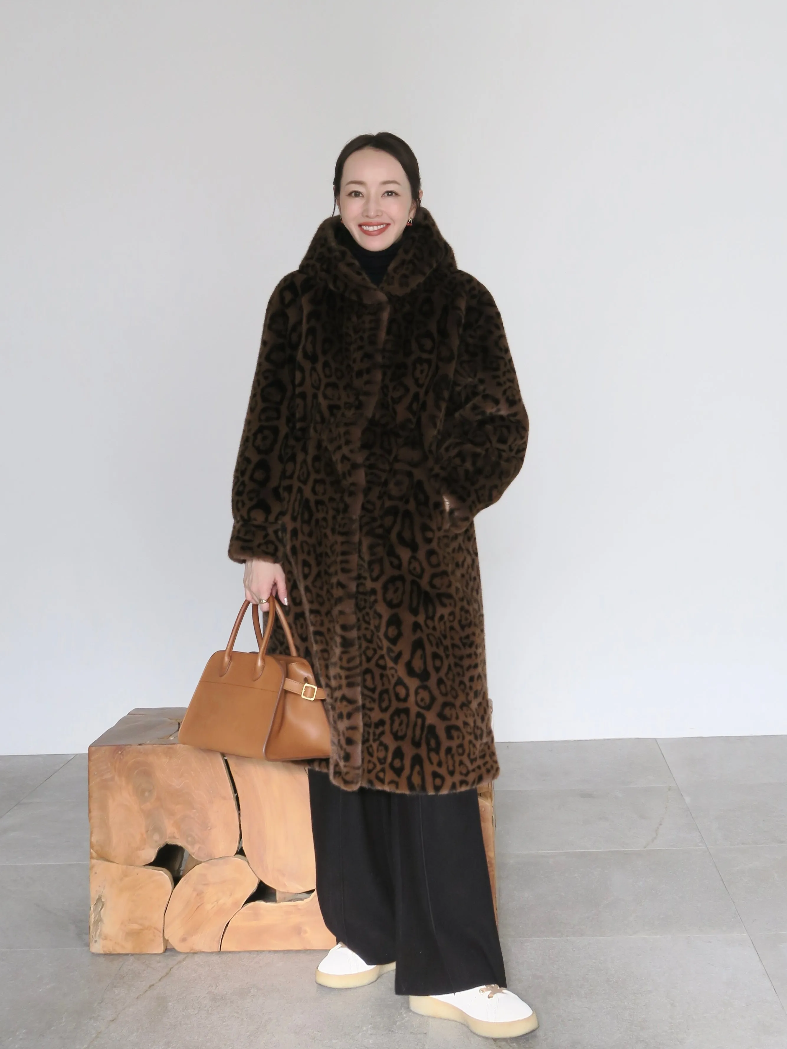 LEOPARD HOOD FUR COAT