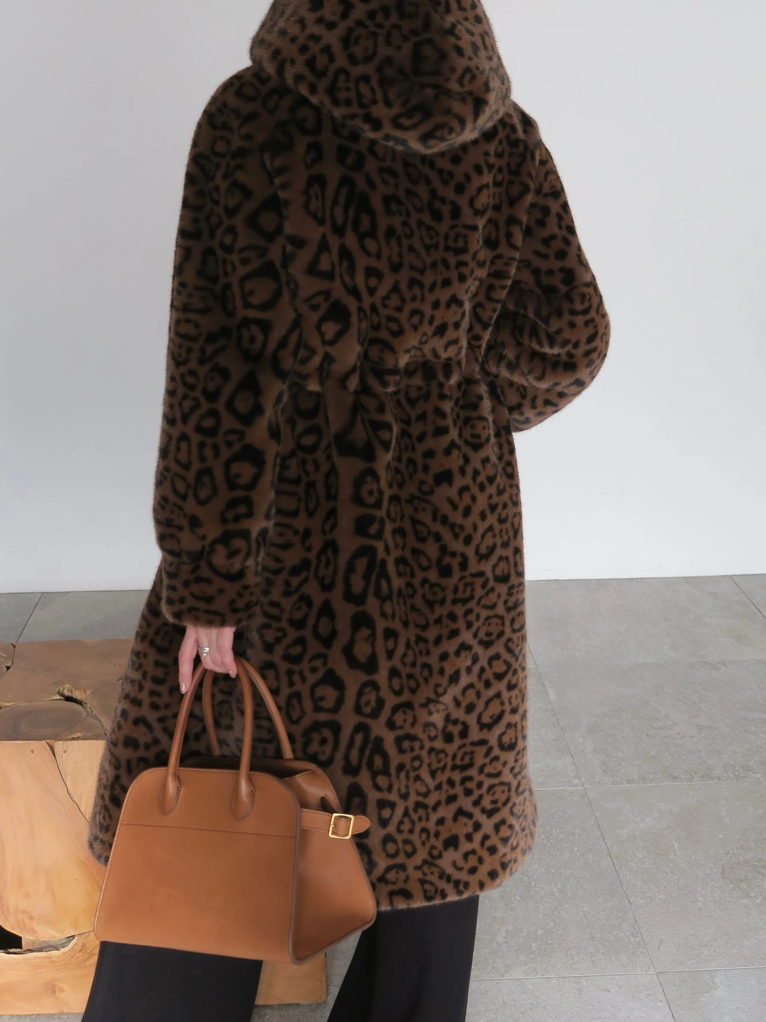 LEOPARD HOOD FUR COAT