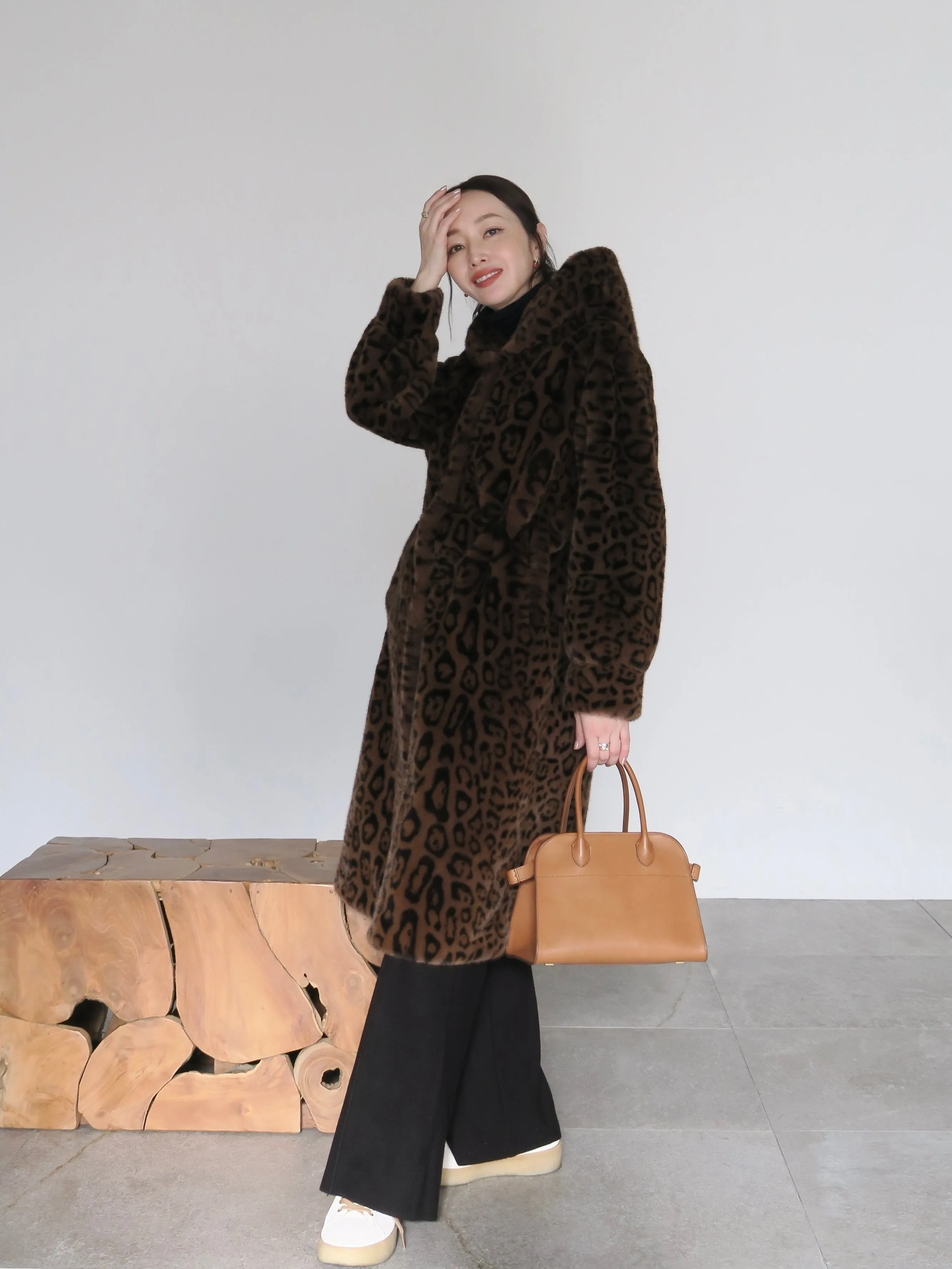 LEOPARD HOOD FUR COAT