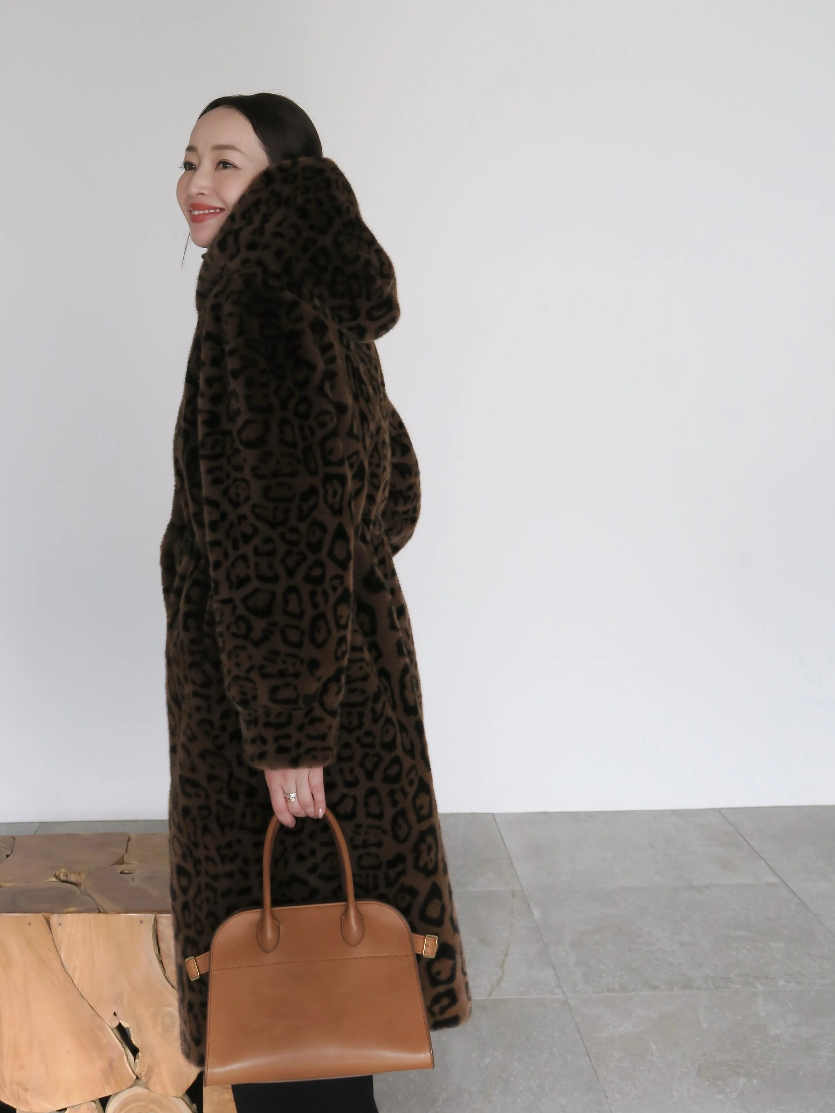 LEOPARD HOOD FUR COAT