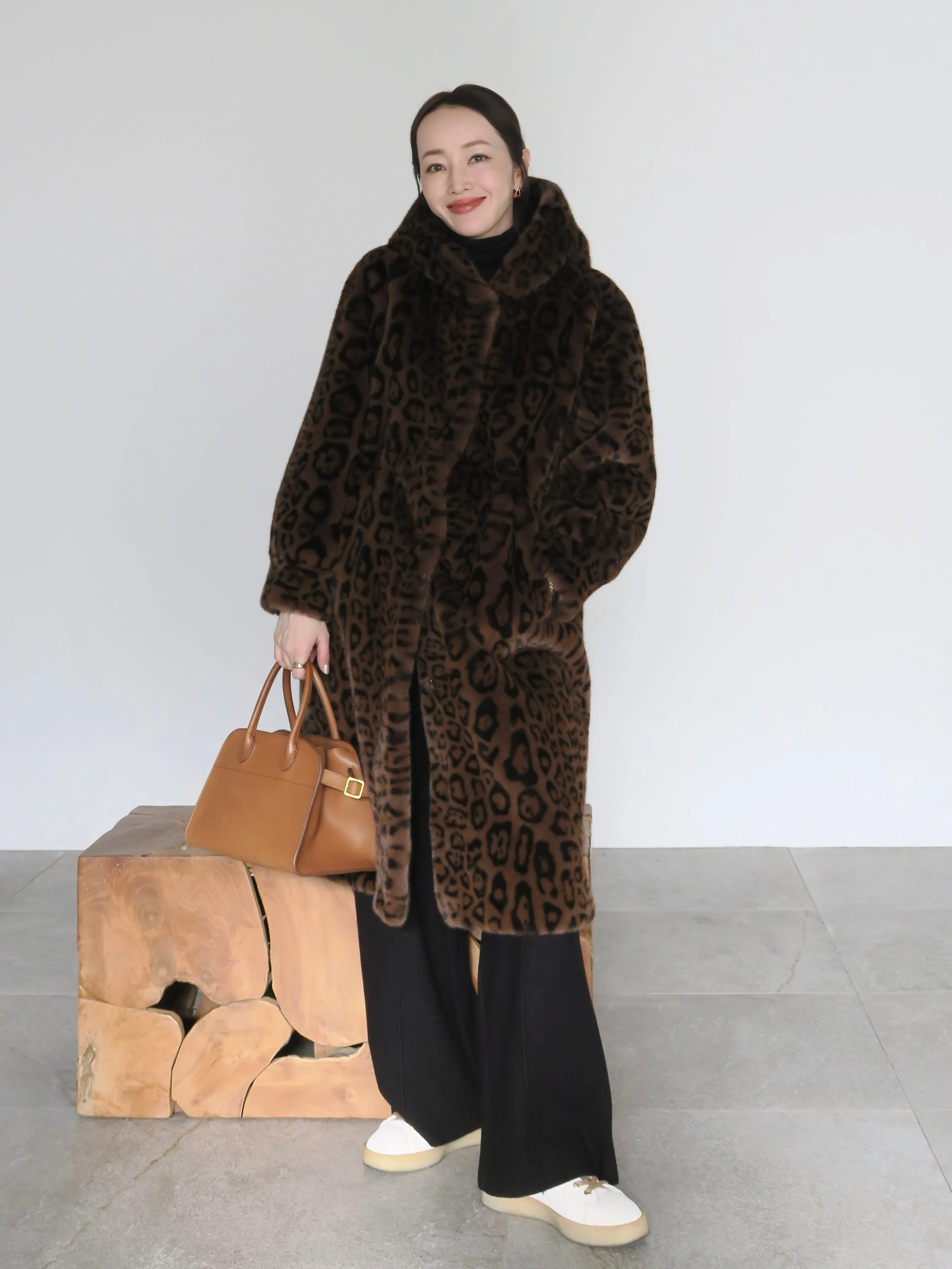 LEOPARD HOOD FUR COAT