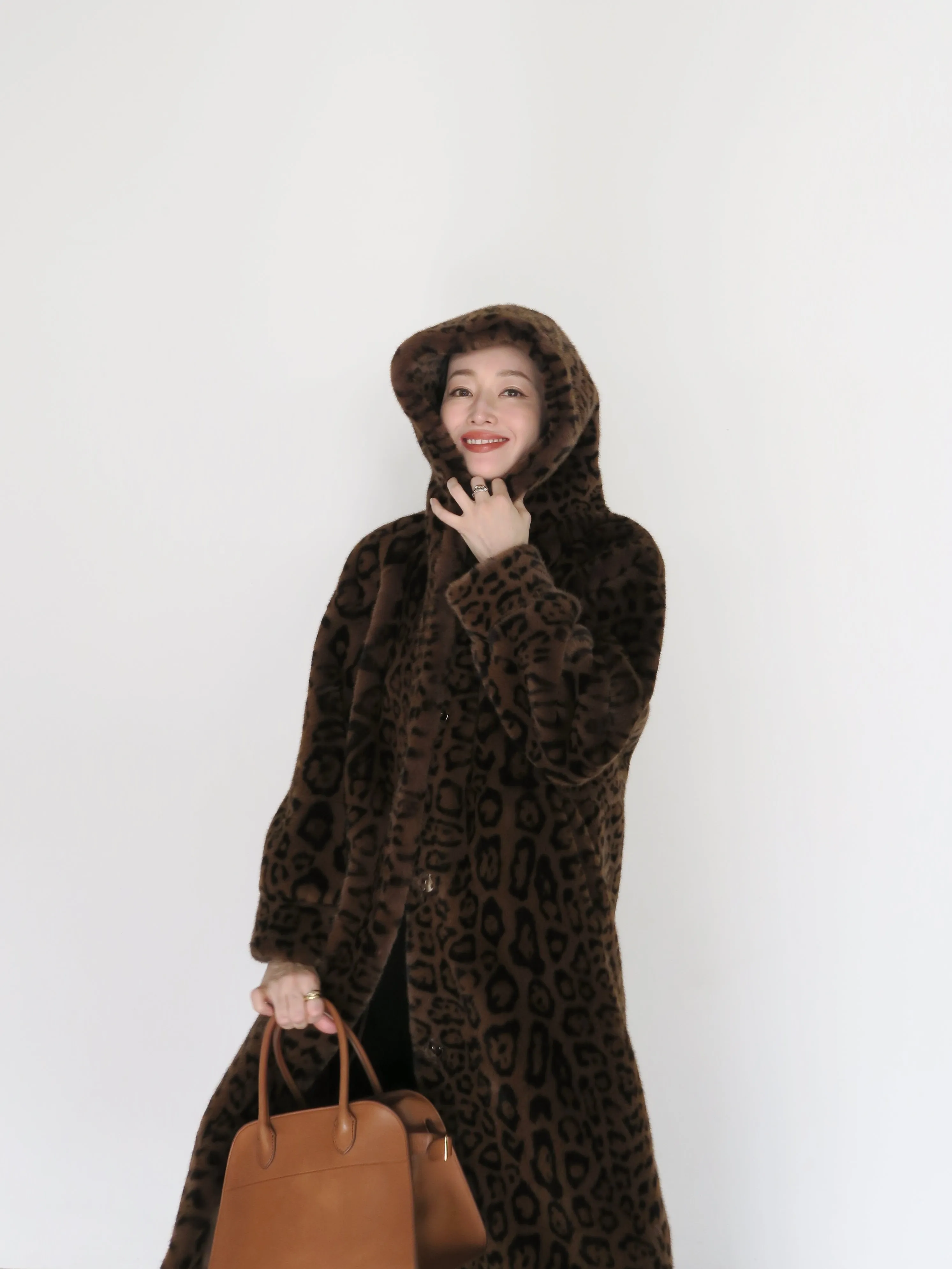 LEOPARD HOOD FUR COAT