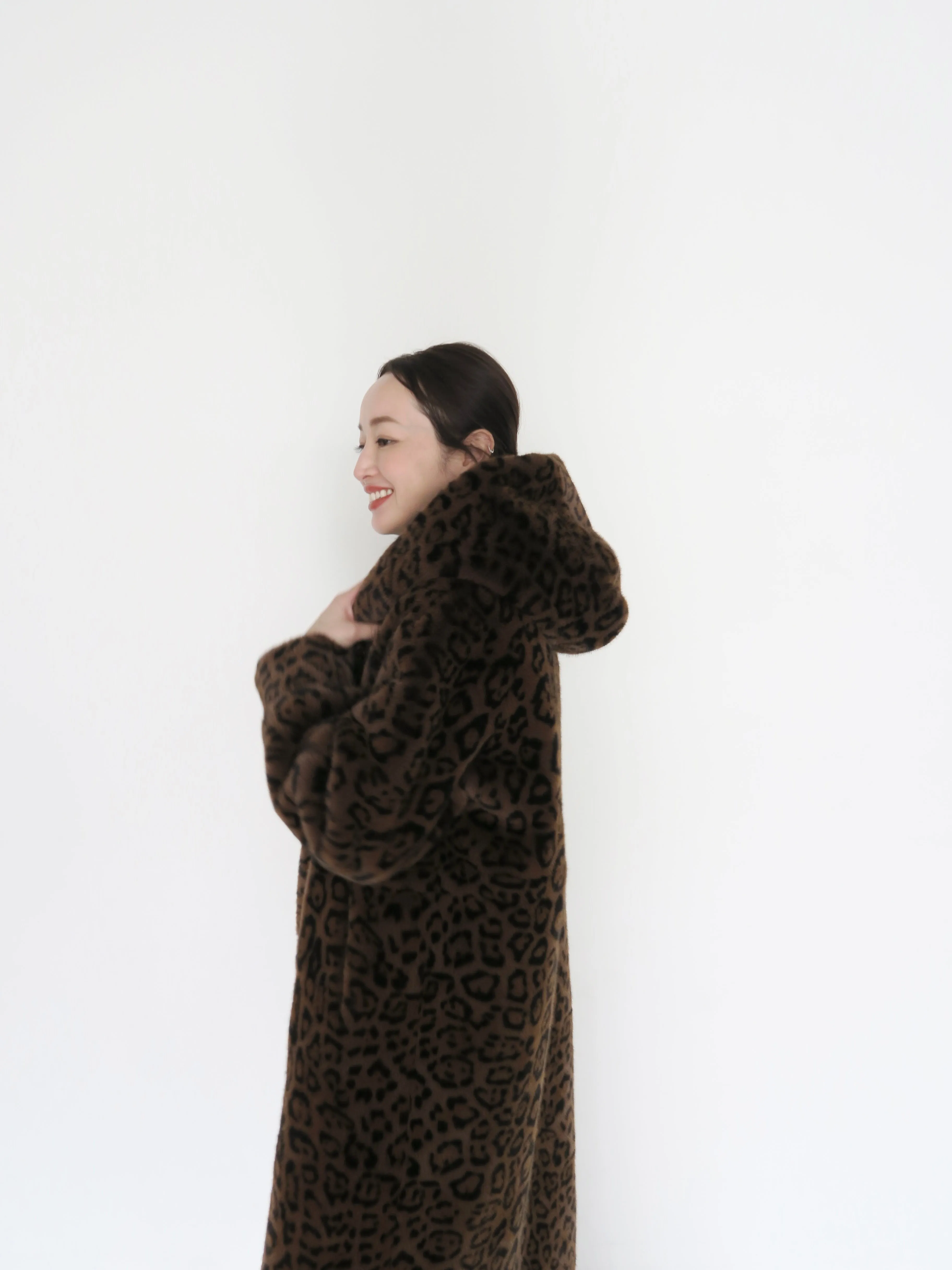 LEOPARD HOOD FUR COAT