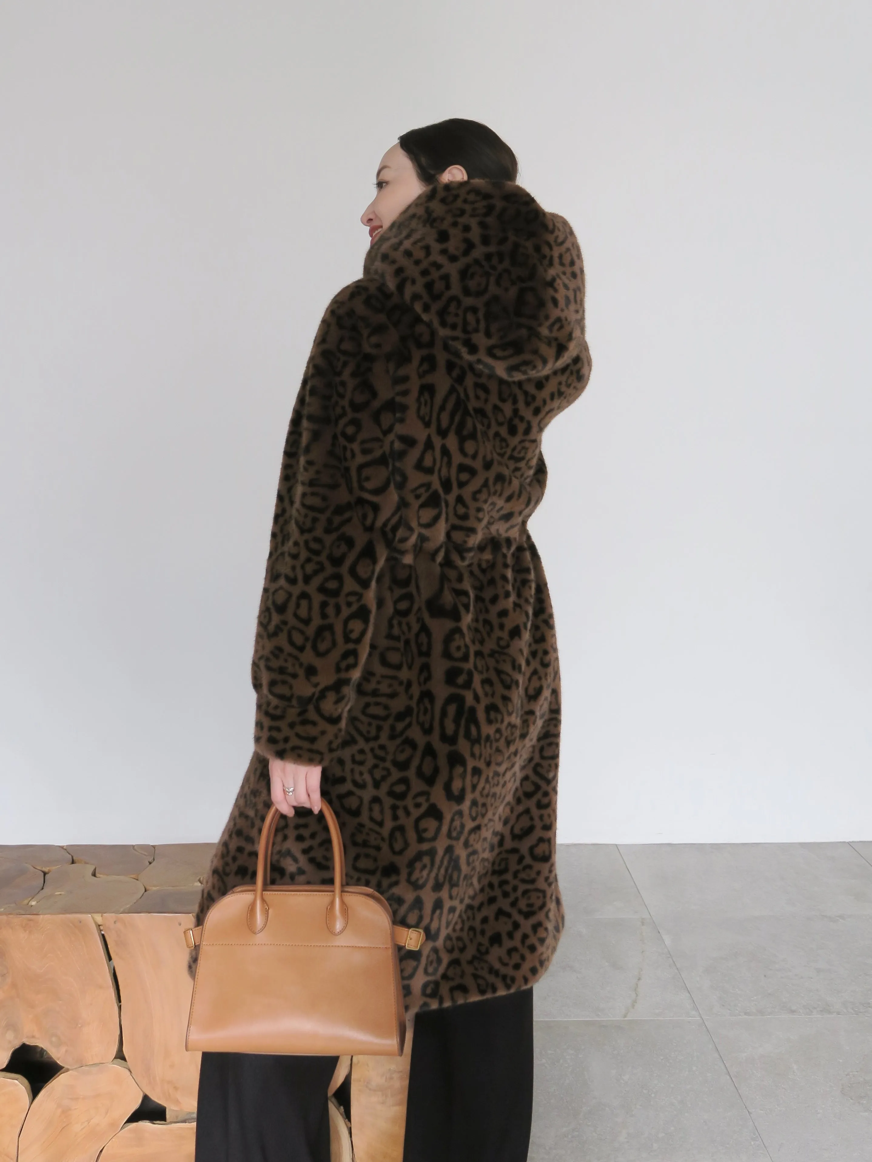 LEOPARD HOOD FUR COAT