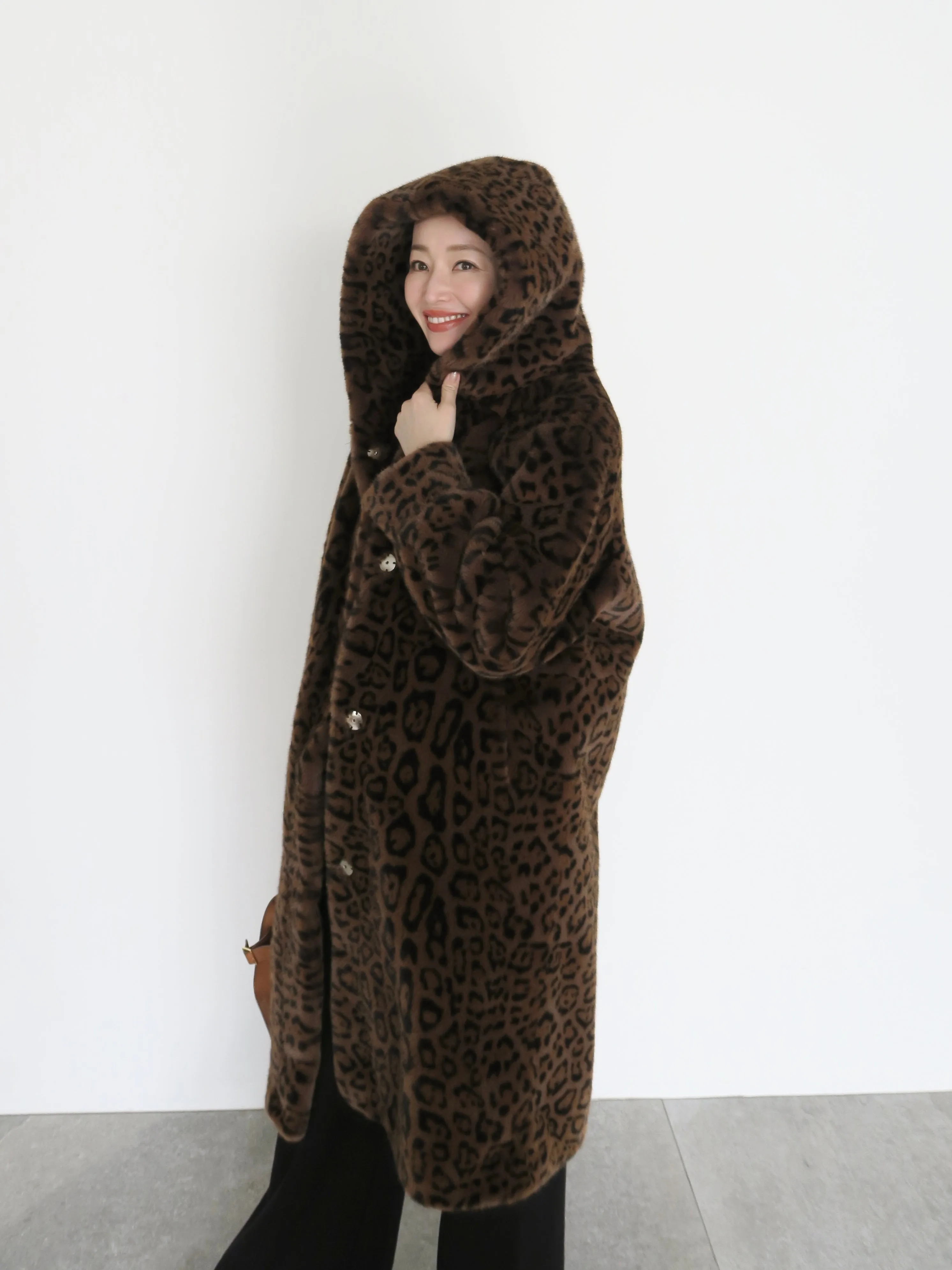 LEOPARD HOOD FUR COAT