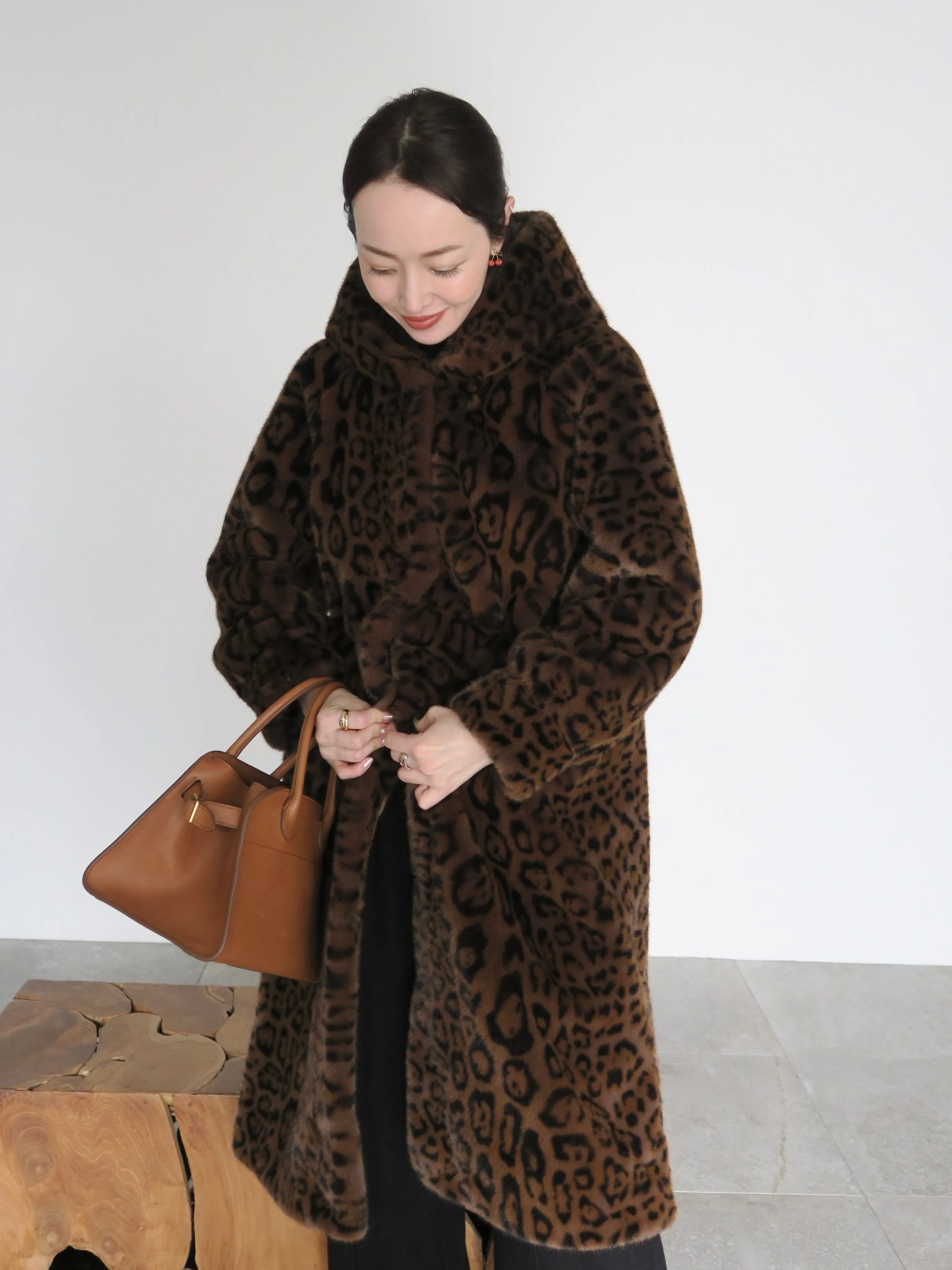 LEOPARD HOOD FUR COAT