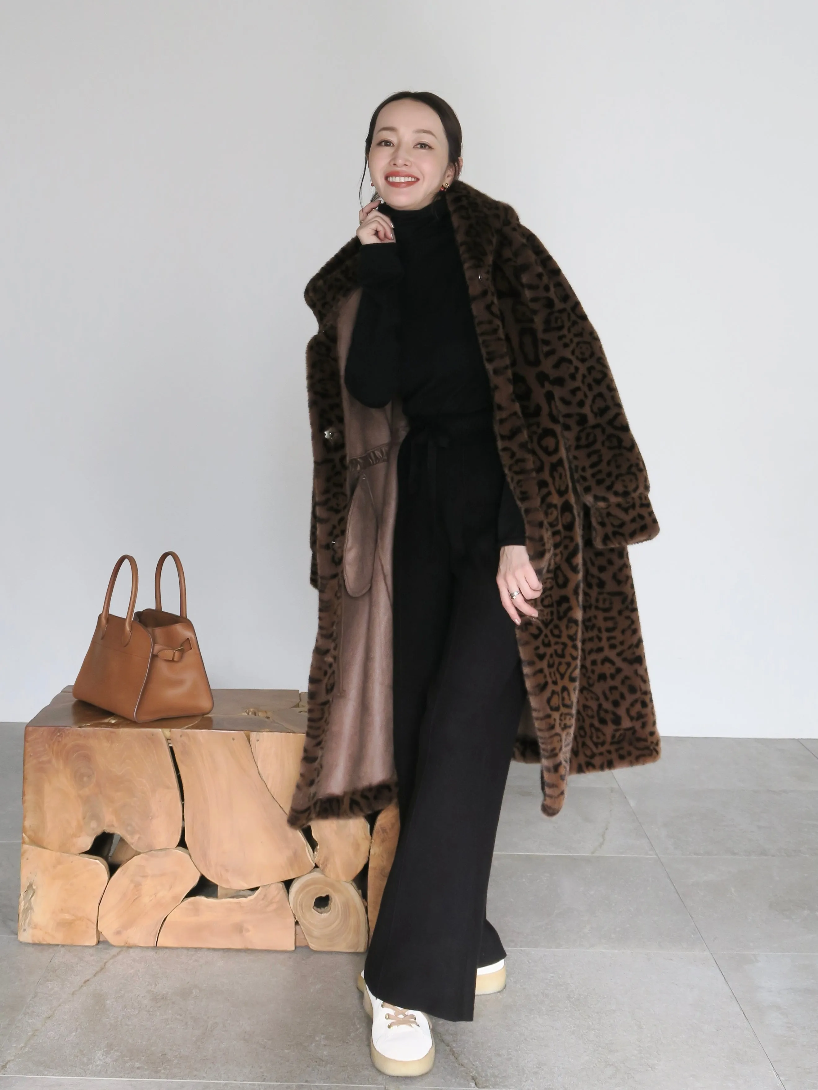 LEOPARD HOOD FUR COAT