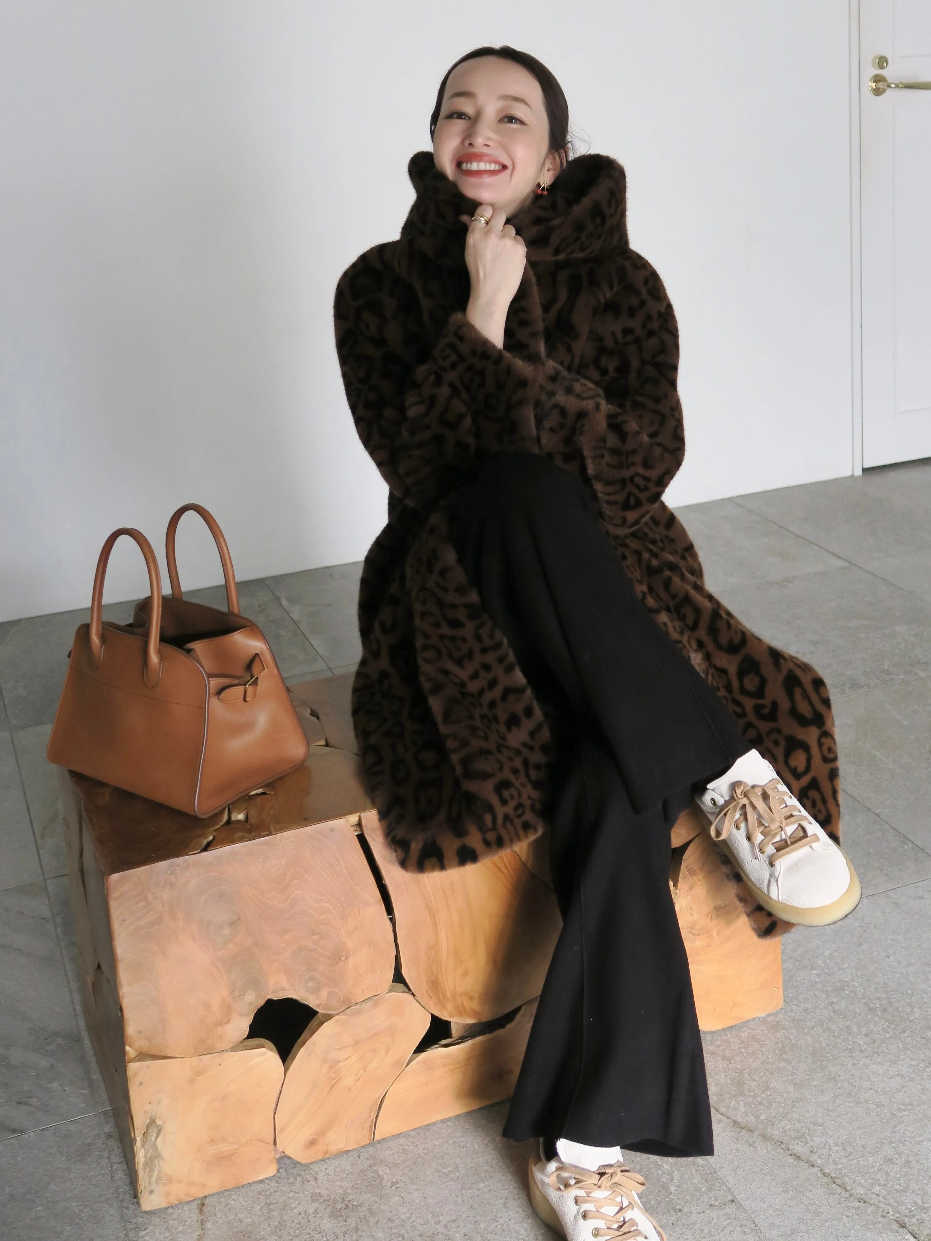 LEOPARD HOOD FUR COAT