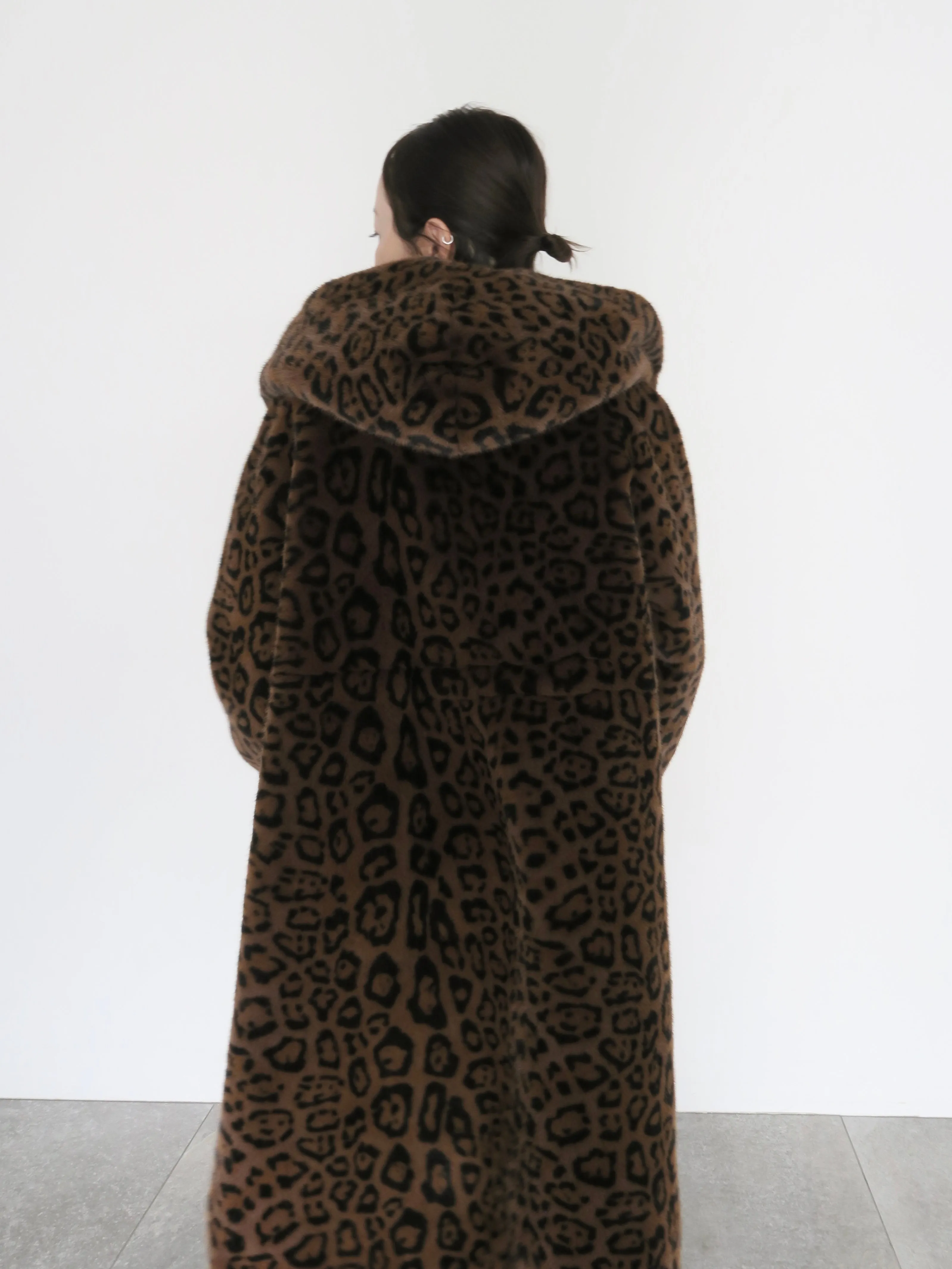 LEOPARD HOOD FUR COAT