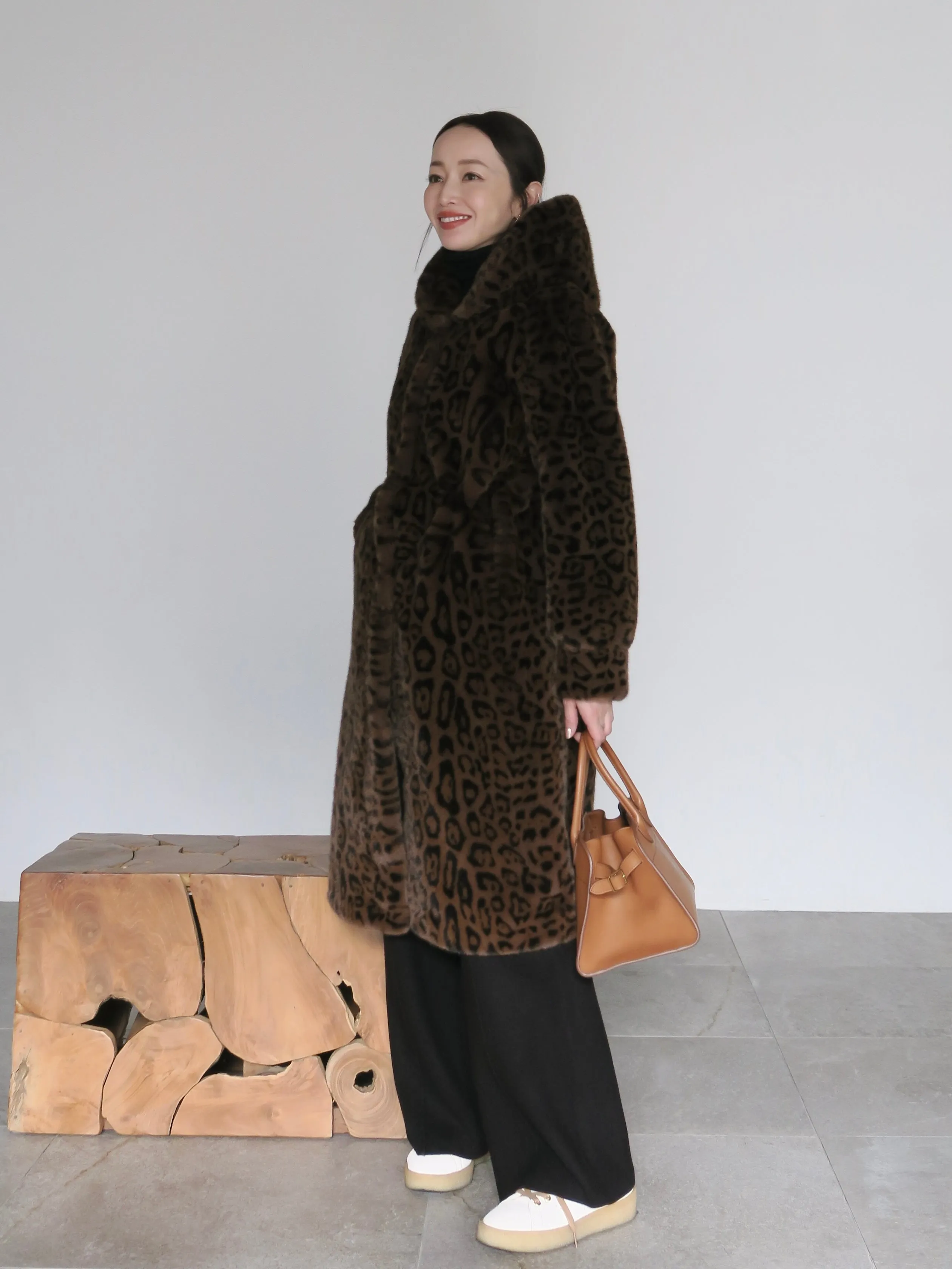 LEOPARD HOOD FUR COAT