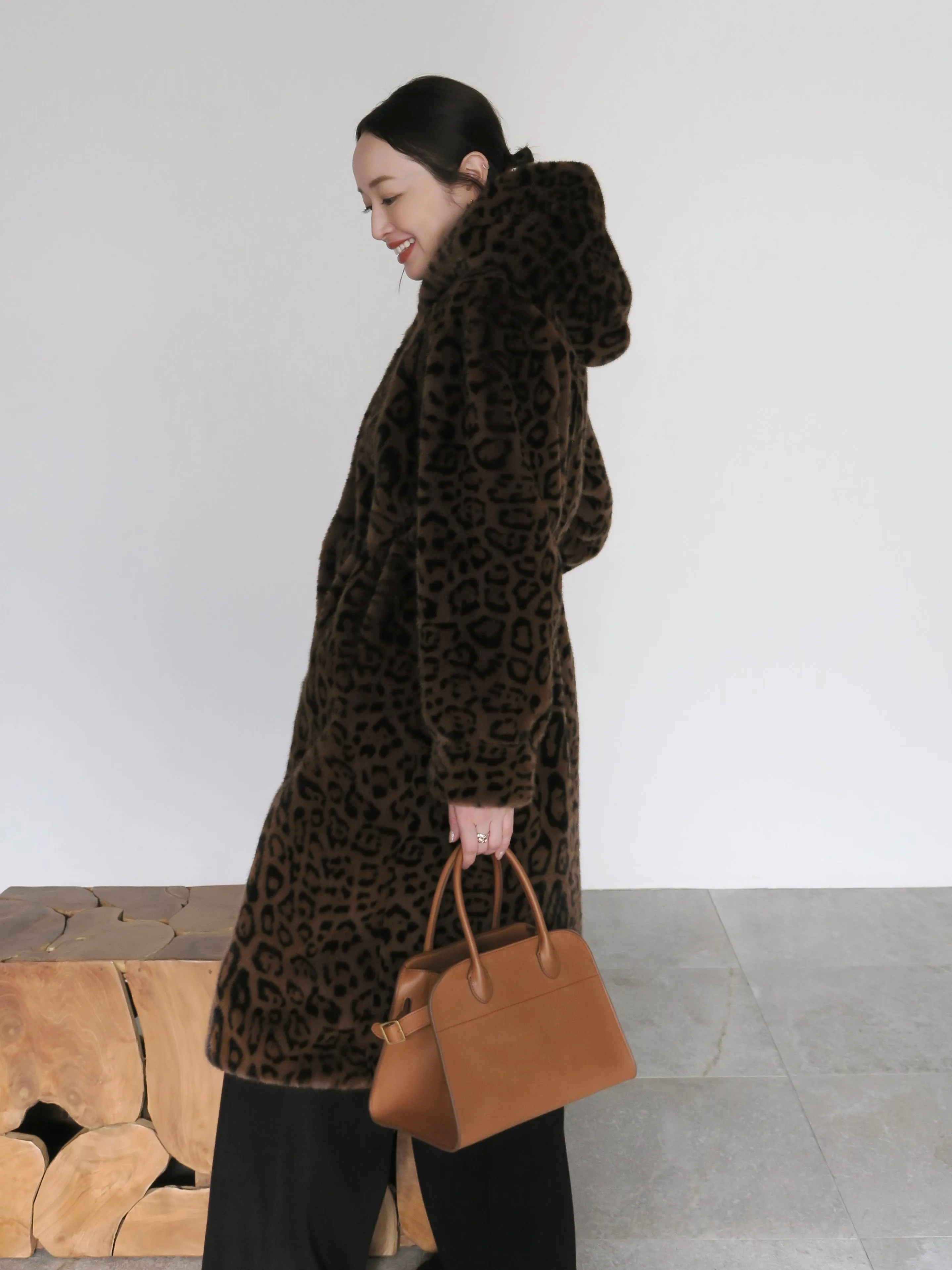 LEOPARD HOOD FUR COAT