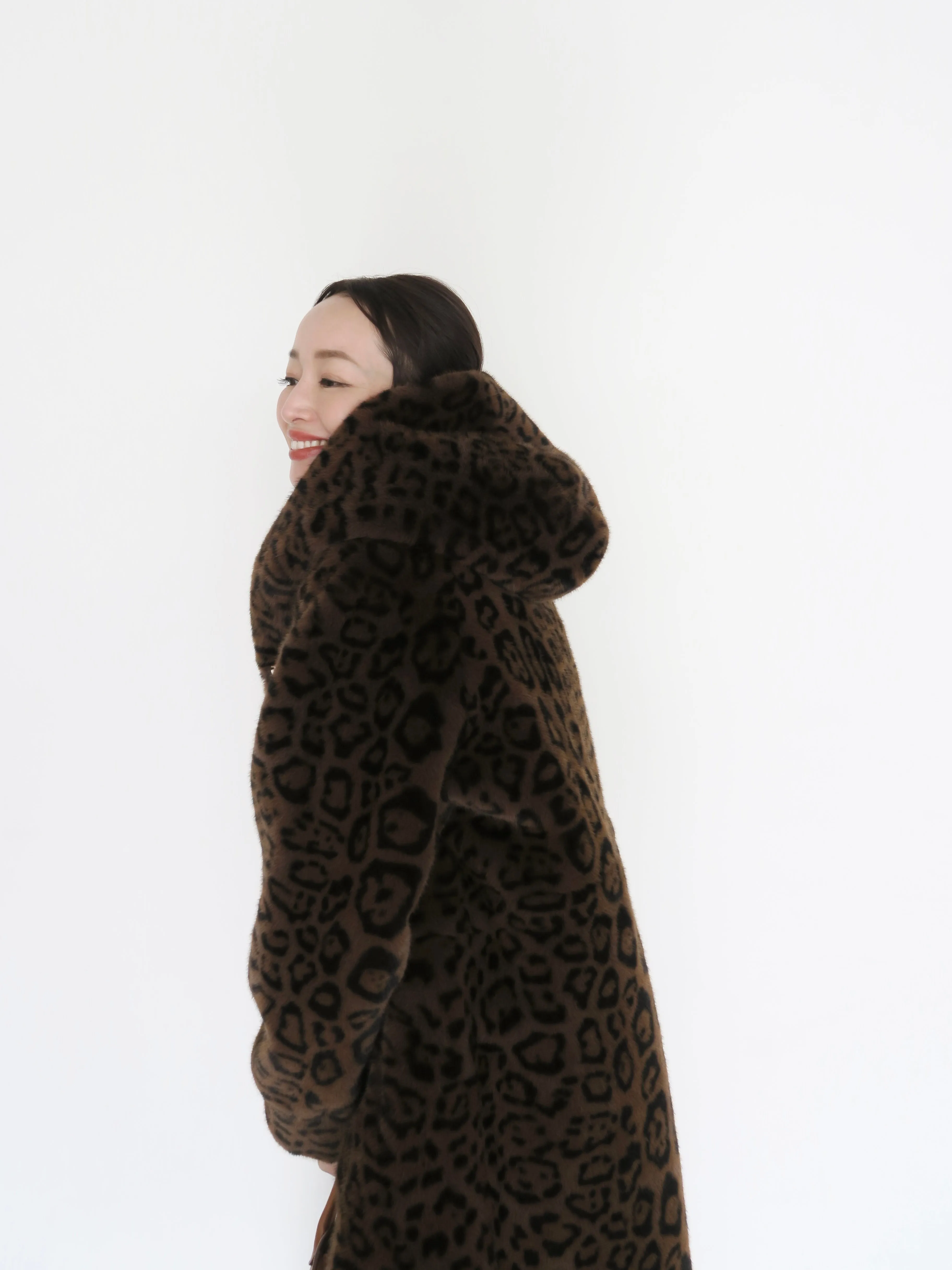 LEOPARD HOOD FUR COAT