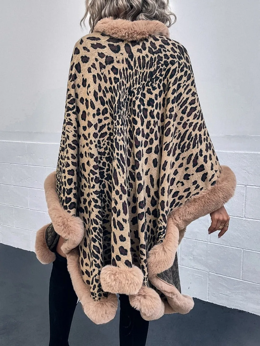 Leopard Print Fur Collar Cape Cardigan