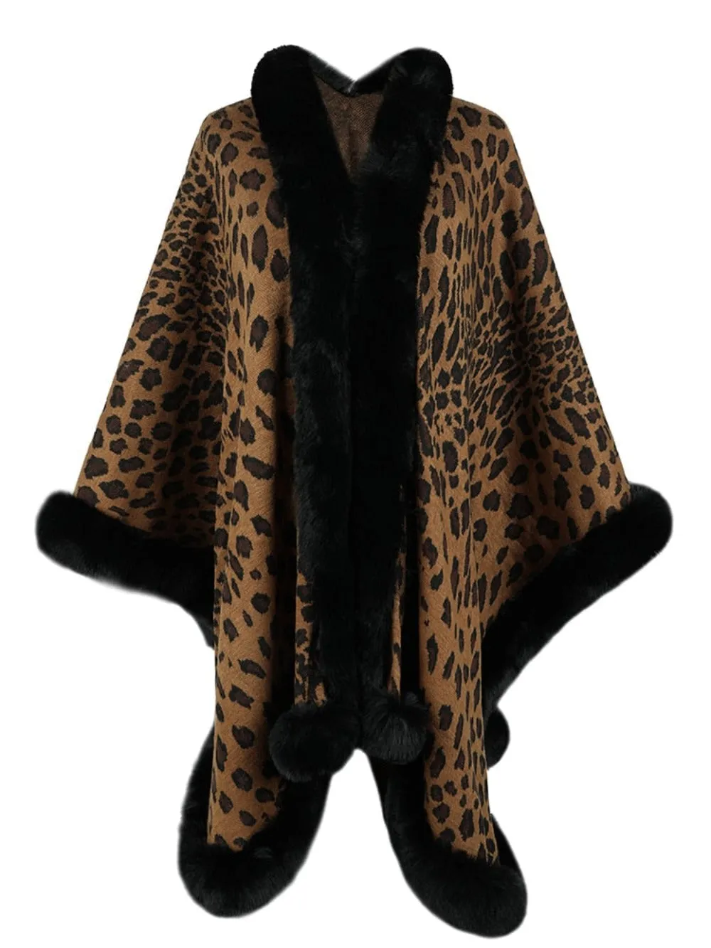 Leopard Print Fur Collar Cape Cardigan