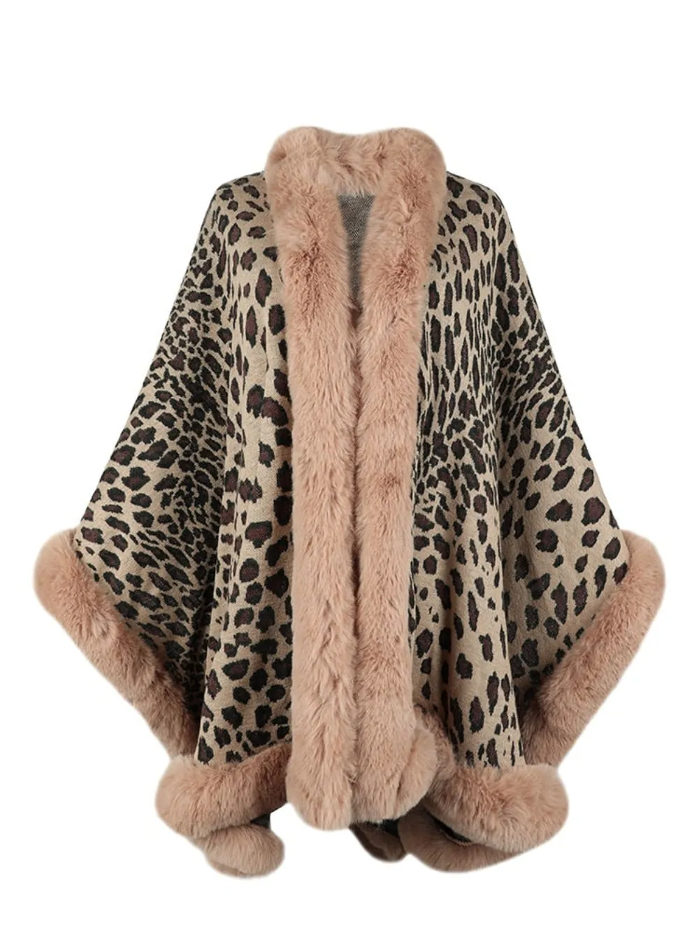 Leopard Print Fur Collar Cape Cardigan