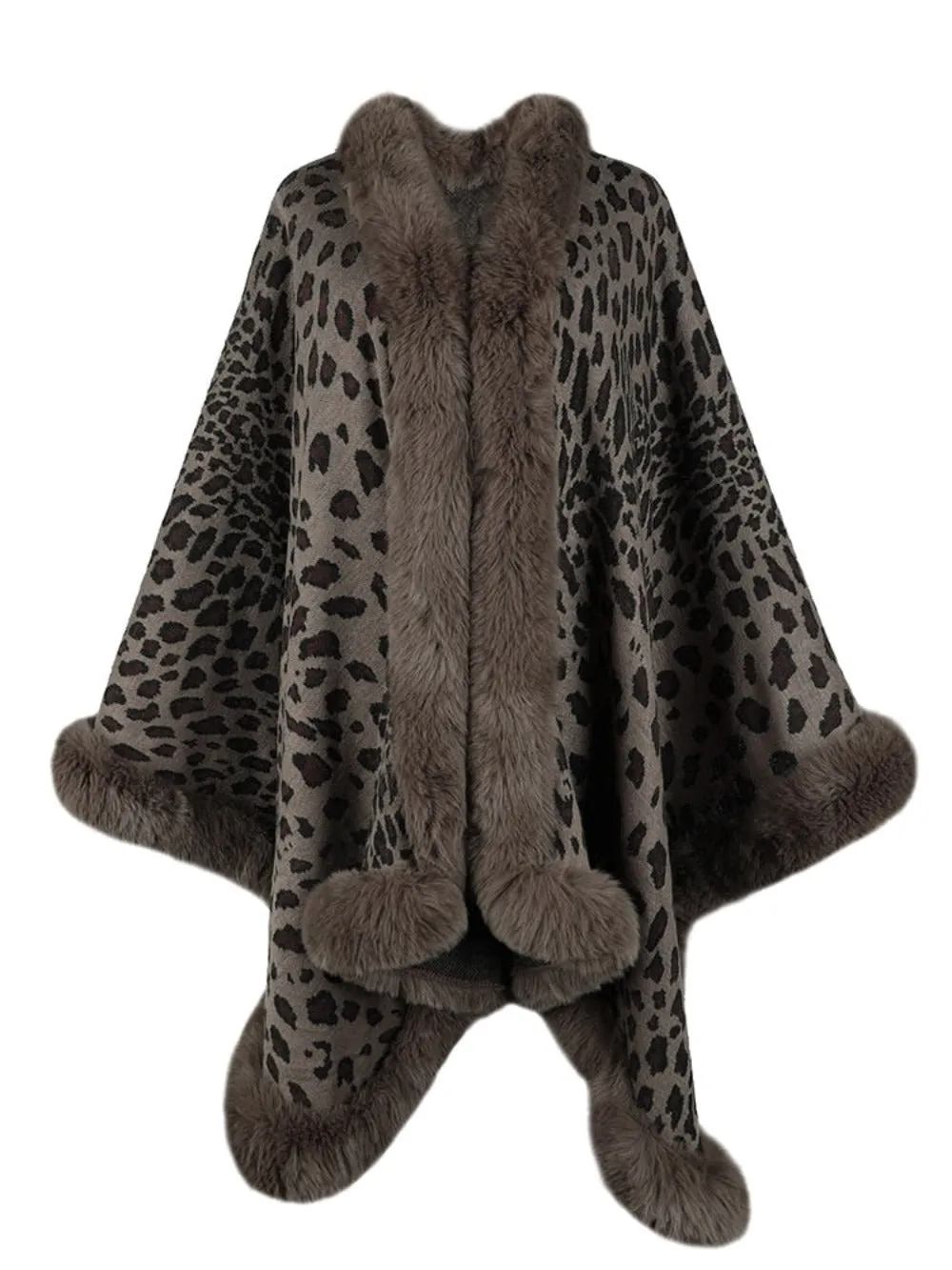 Leopard Print Fur Collar Cape Cardigan