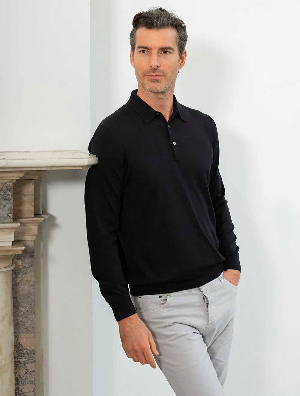 Long Sleeve Tennis Polo Black