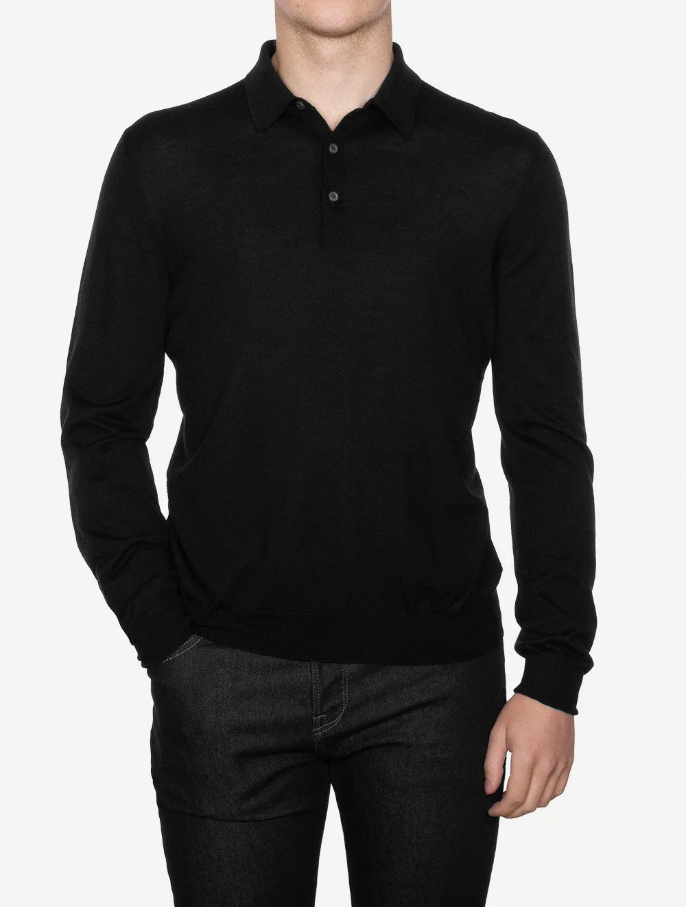 Long Sleeve Tennis Polo Black