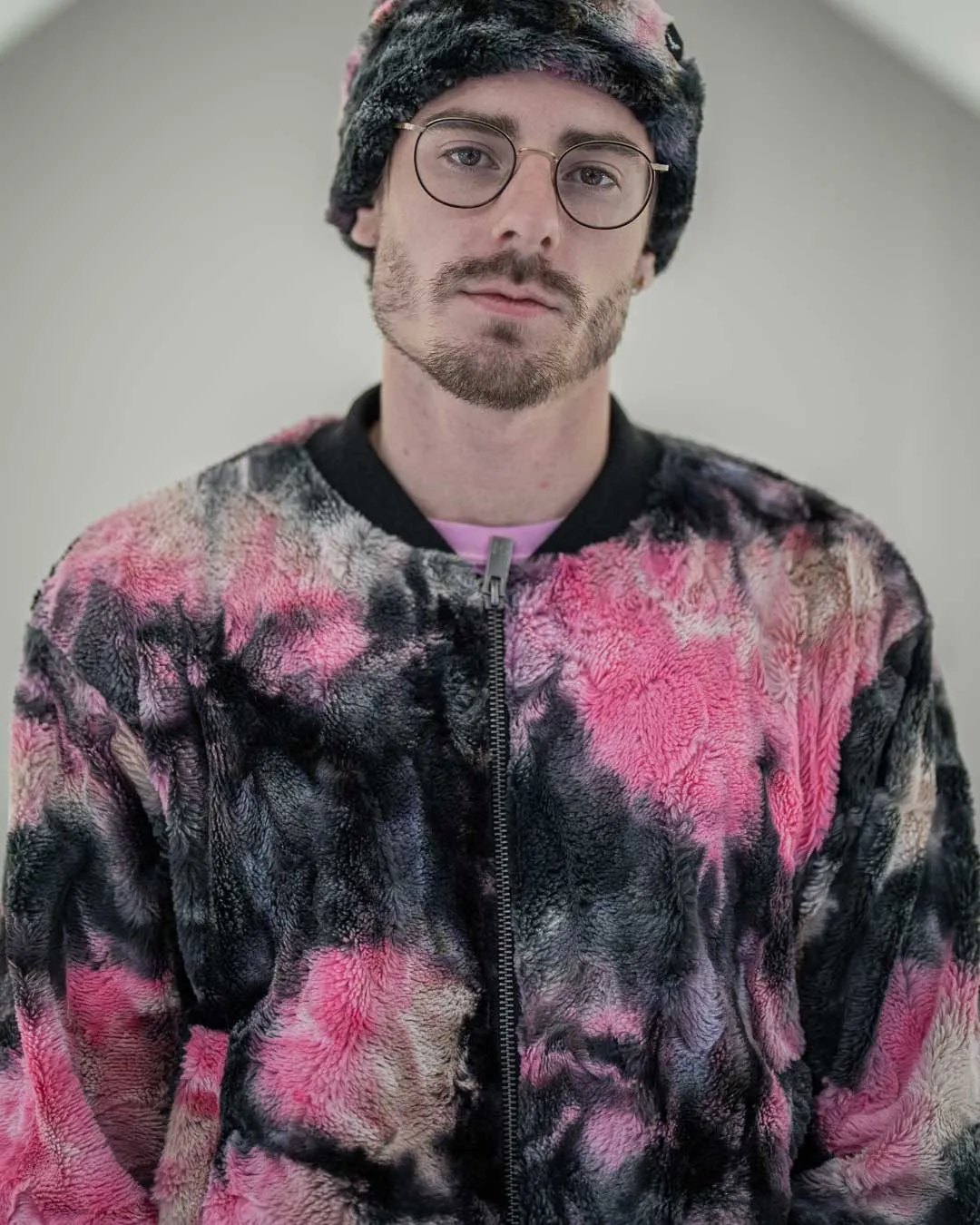 Men's Colorful Faux Fur Jacket | Ink Spotted Tie Dye Leopard