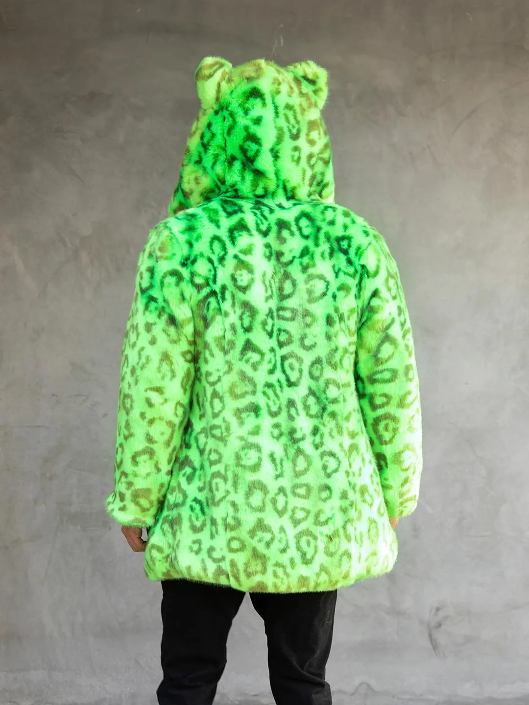 Neon Green Leopard Luxe Classic Faux Fur Coat | Men's